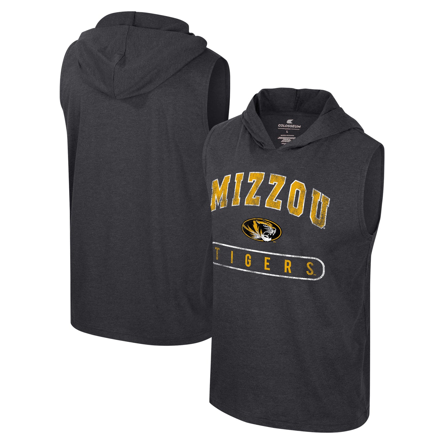 Men's Colosseum Heather Black Missouri Tigers Varsity Sleeveless Hoodie Tank Top