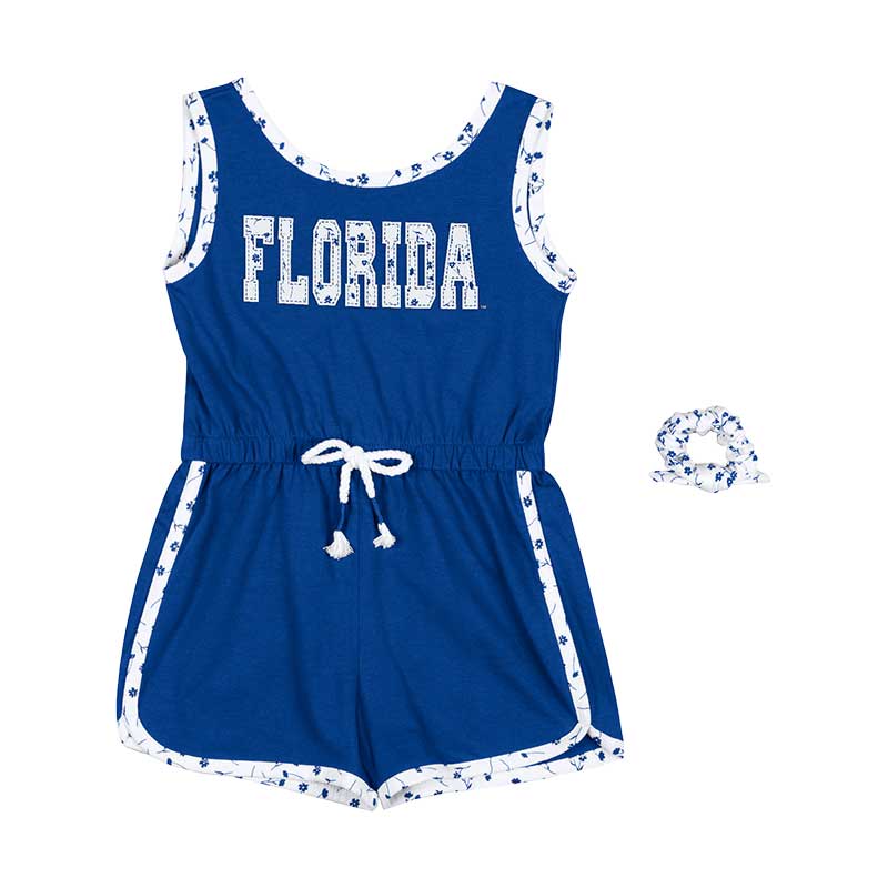Girls Toddler Colosseum Royal Florida Gators Scoops Ahoy Floral Romper & Scrunchie Set