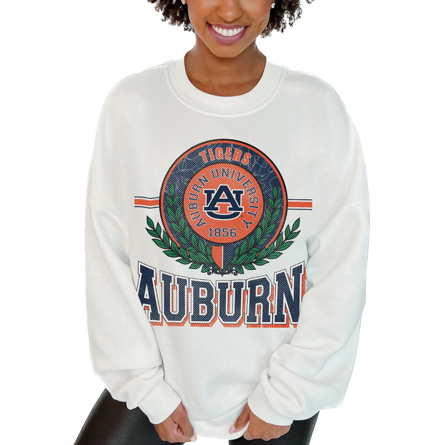 Women's Gameday Couture White Auburn Tigers Hot Shot Fleece Pullover Sweatshirt