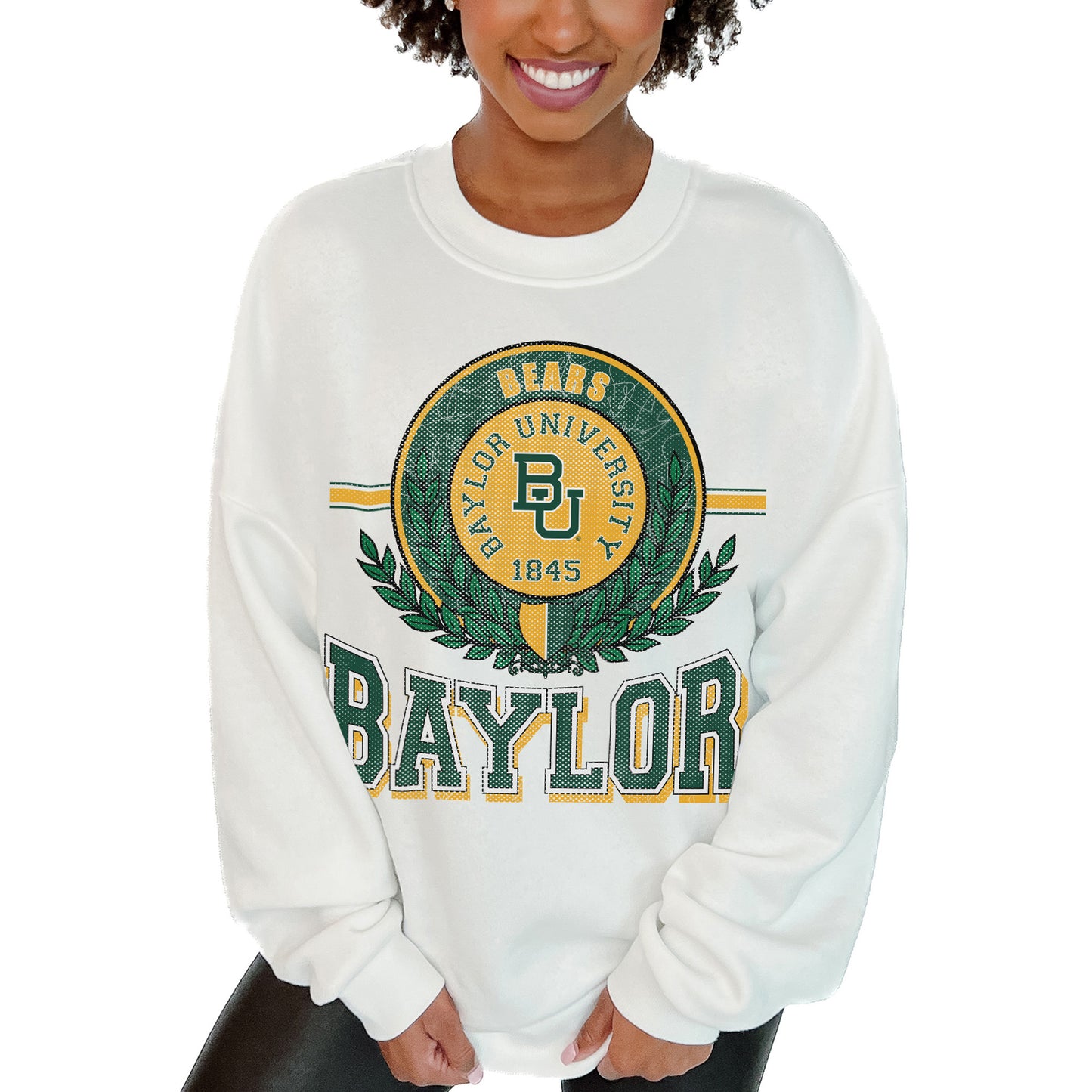 Women's Gameday Couture White Baylor Bears Hot Shot Fleece Pullover Sweatshirt