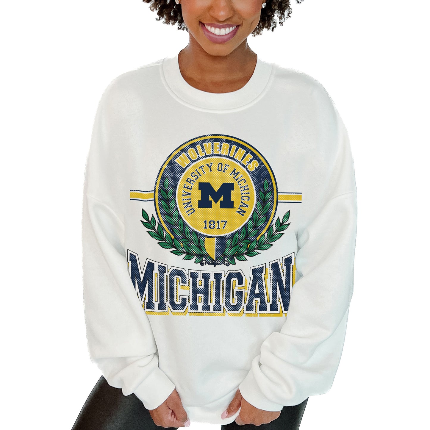 Women's Gameday Couture White Michigan Wolverines Hot Shot Fleece Pullover Sweatshirt