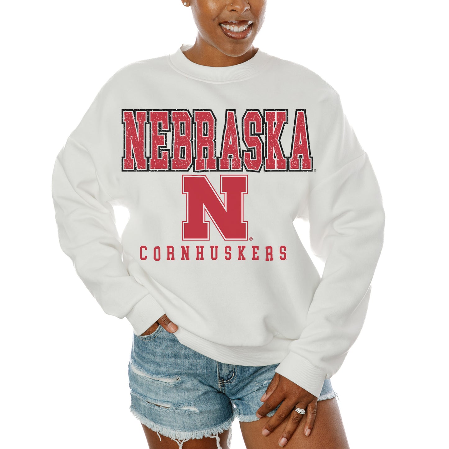 Women's Gameday Couture White Nebraska Huskers Freestyle Fleece Pullover Sweatshirt