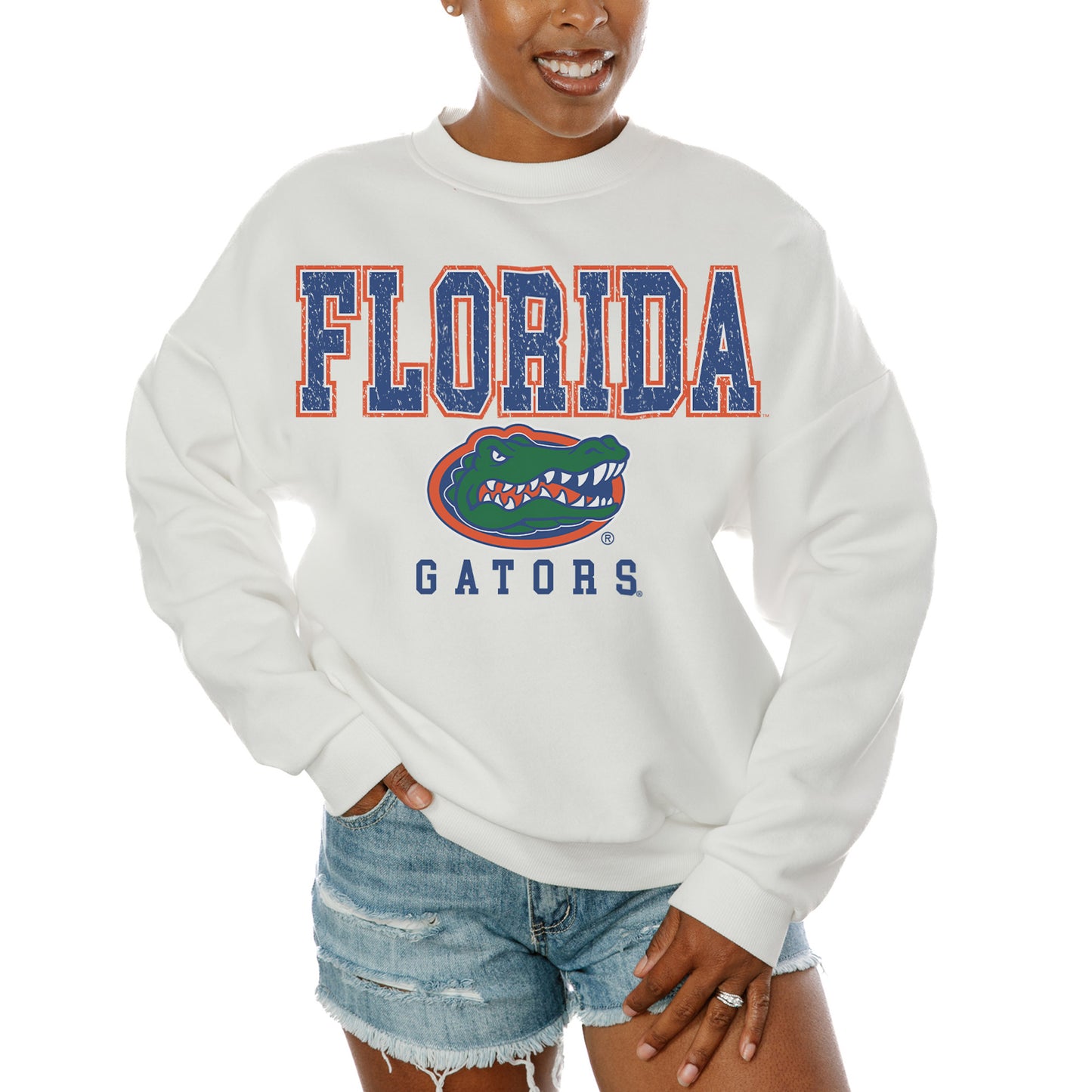 Women's Gameday Couture White Florida Gators Freestyle Fleece Pullover Sweatshirt