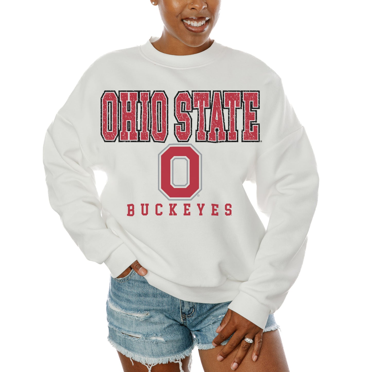 Women's Gameday Couture White Ohio State Buckeyes Freestyle Fleece Pullover Sweatshirt