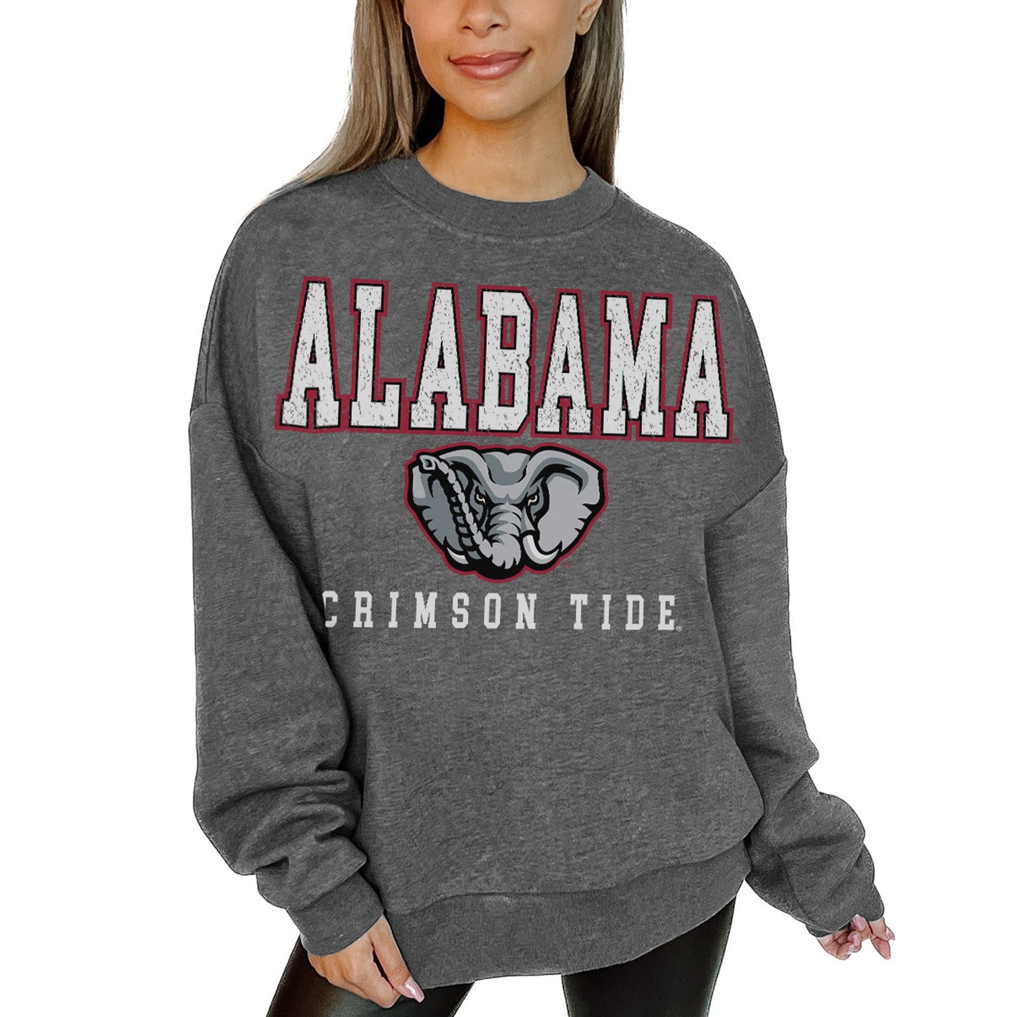Women's Gameday Couture Heather Charcoal Alabama Crimson Tide Distressed Fleece Pullover Sweatshirt