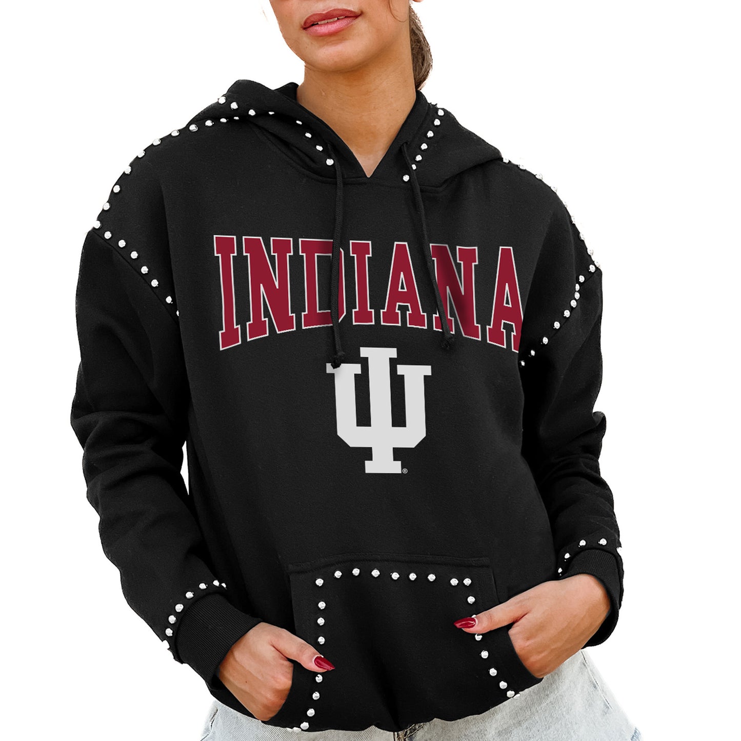 Women's Gameday Couture Black Indiana Hoosiers Studded Pullover Hoodie