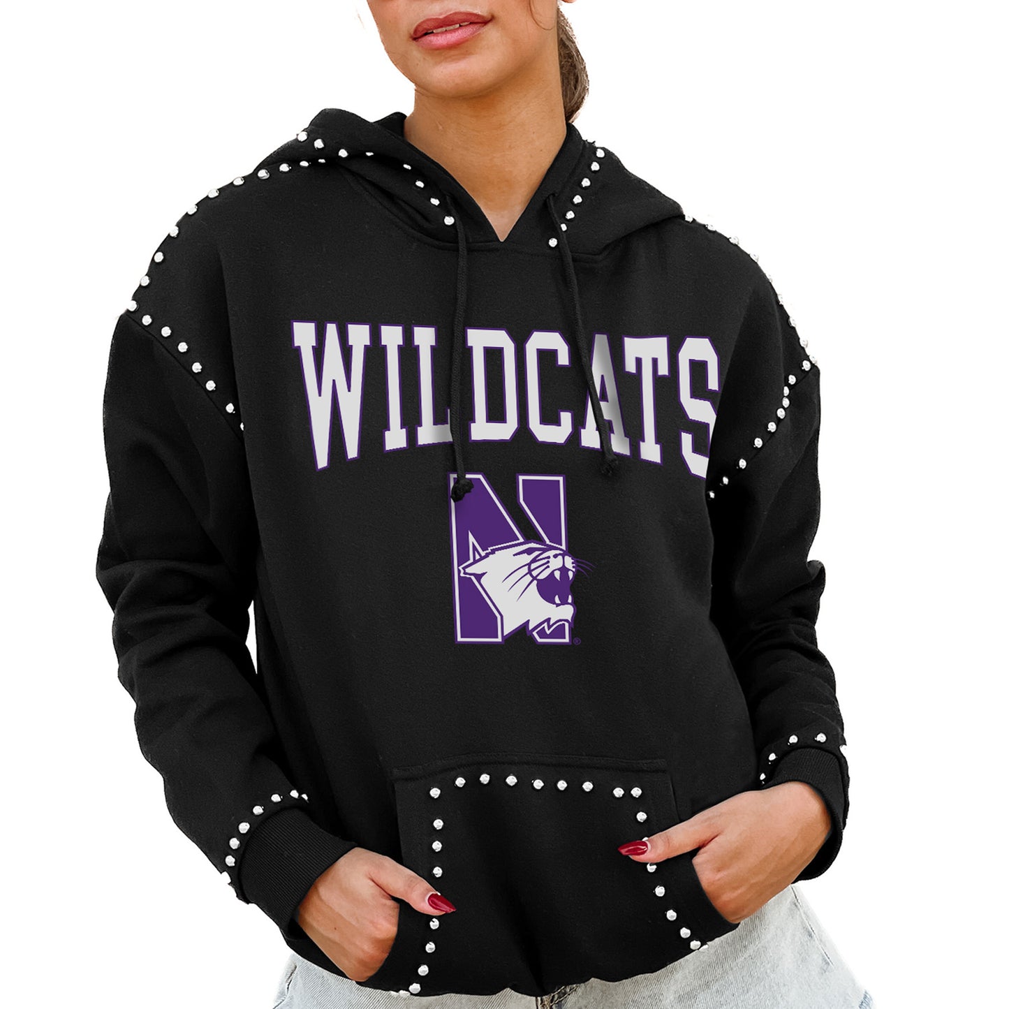 Women's Gameday Couture Black Northwestern Wildcats Studded Pullover Hoodie