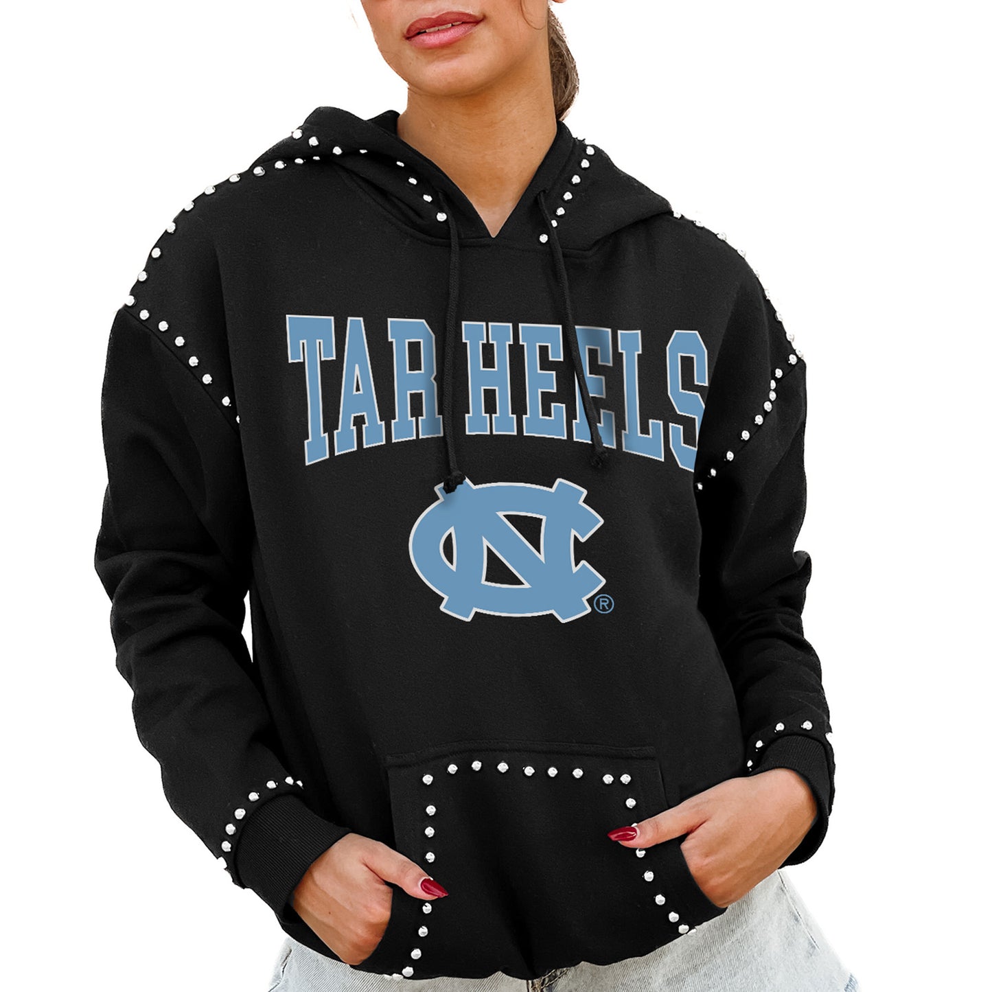 Women's Gameday Couture Black North Carolina Tar Heels Studded Pullover Hoodie
