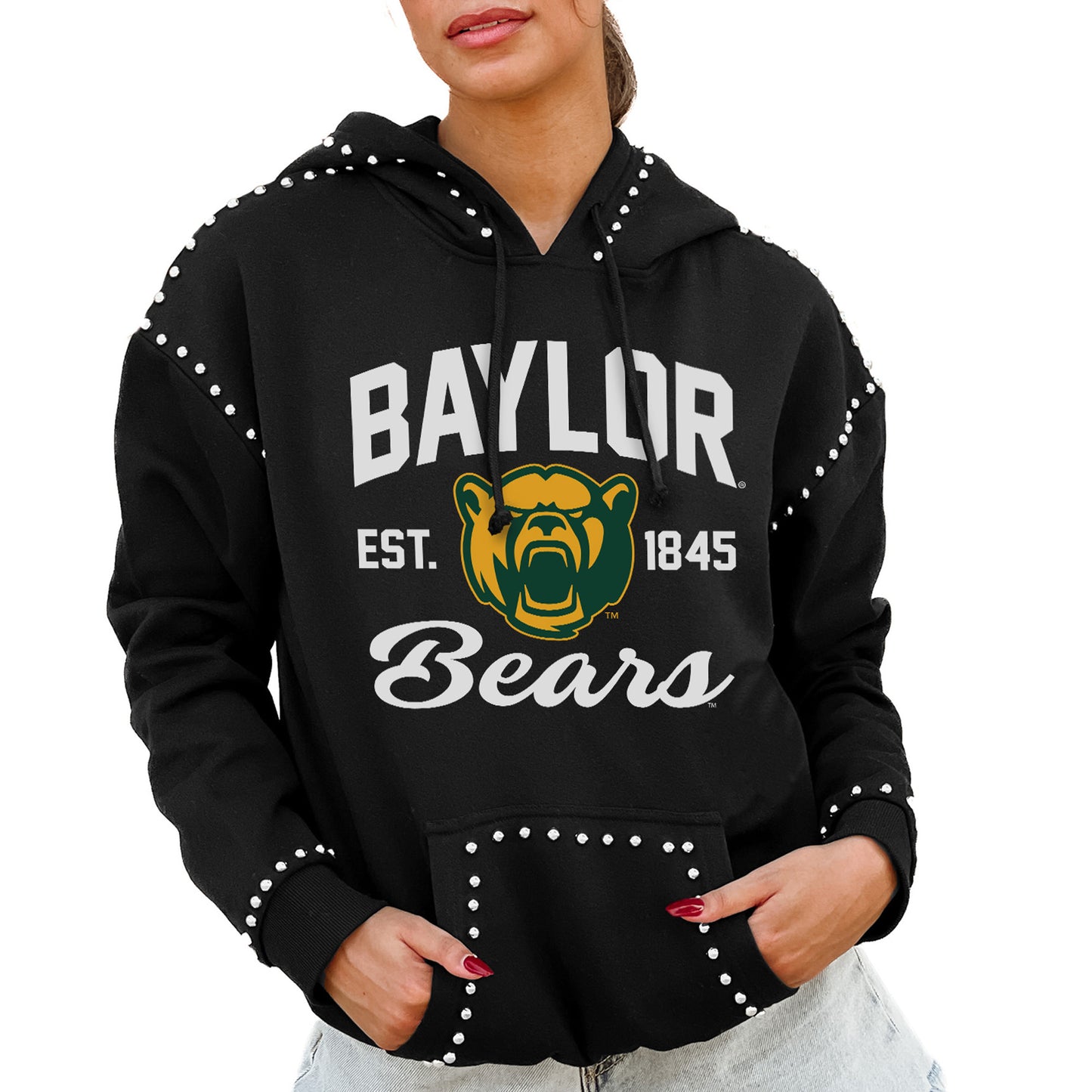 Women's Gameday Couture Black Baylor Bears Studded Pullover Hoodie