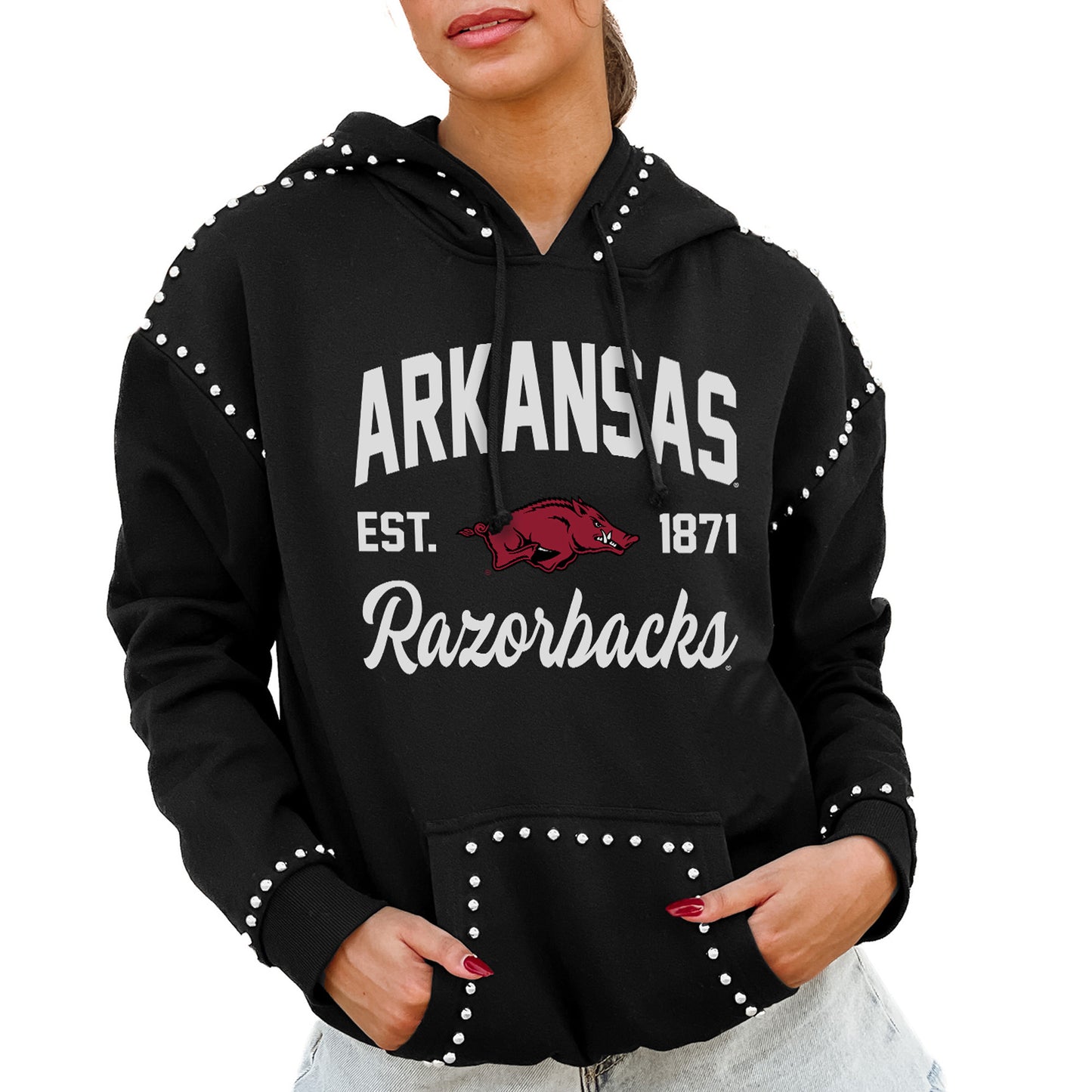 Women's Gameday Couture Black Arkansas Razorbacks Studded Pullover Hoodie
