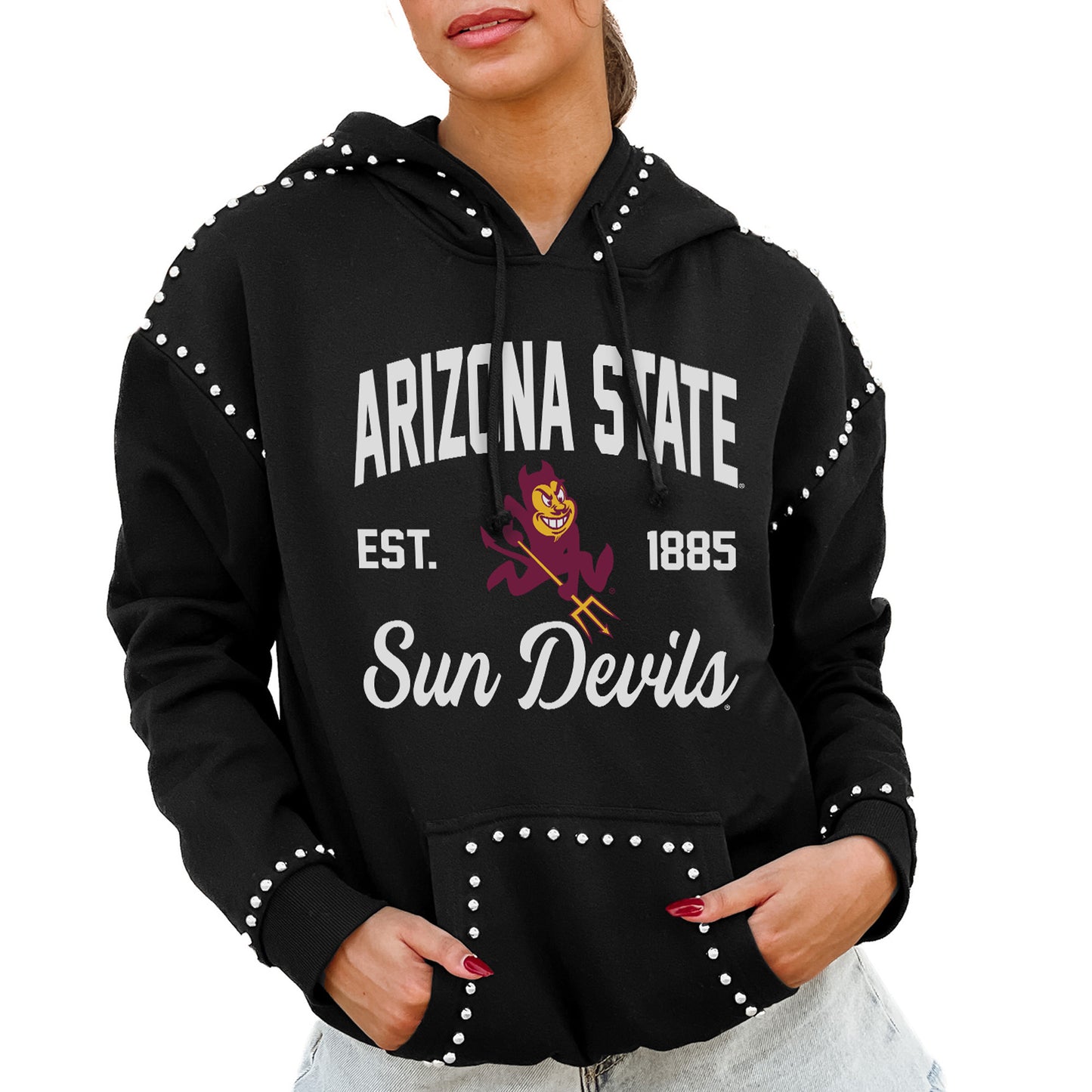 Women's Gameday Couture Black Arizona State Sun Devils Studded Pullover Hoodie