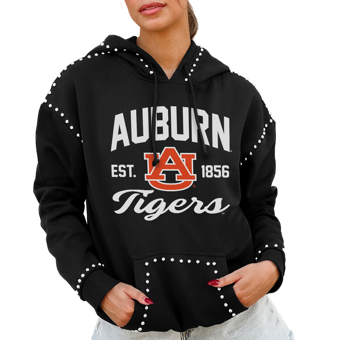 Women's Gameday Couture Black Auburn Tigers Studded Pullover Hoodie