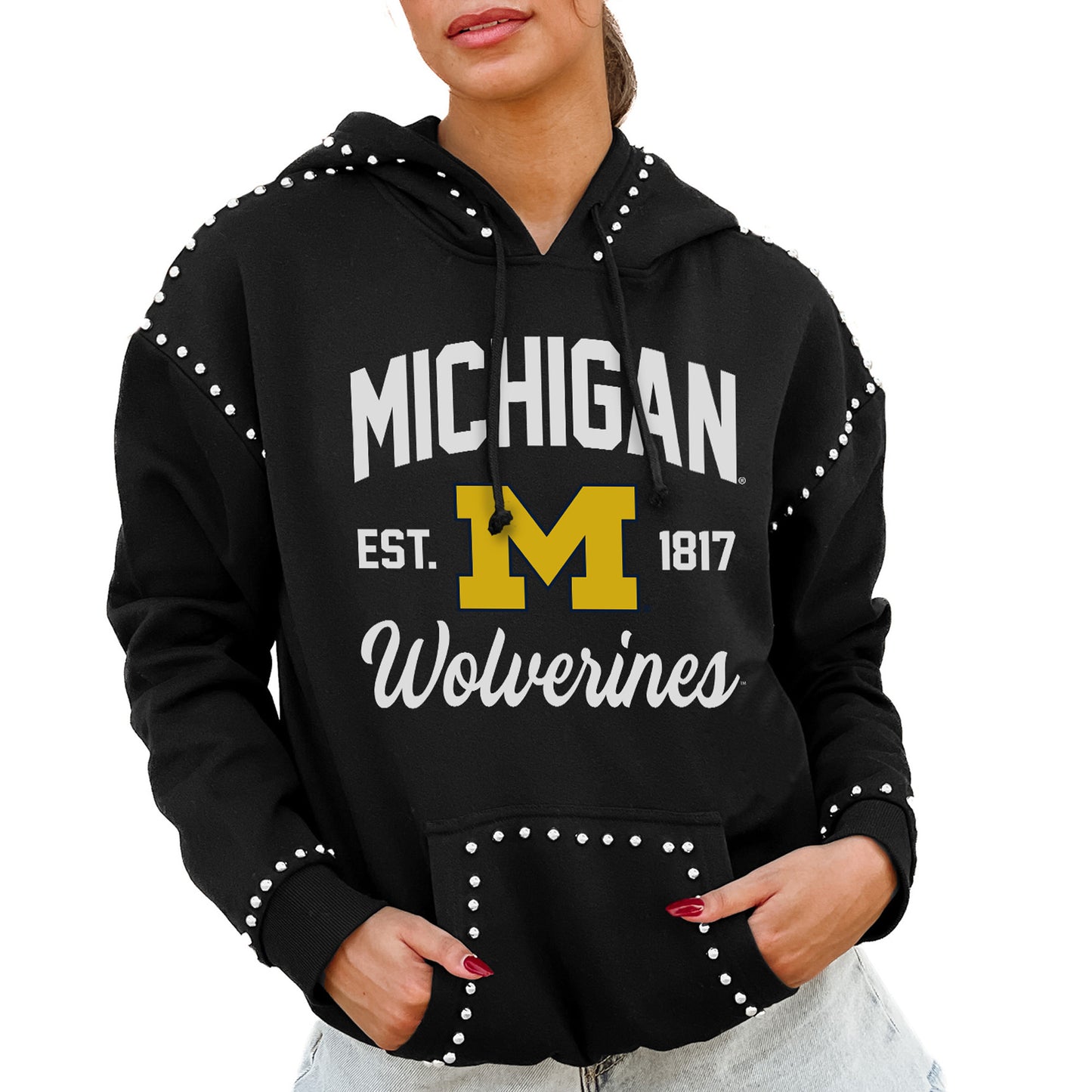 Women's Gameday Couture Black Michigan Wolverines Studded Pullover Hoodie