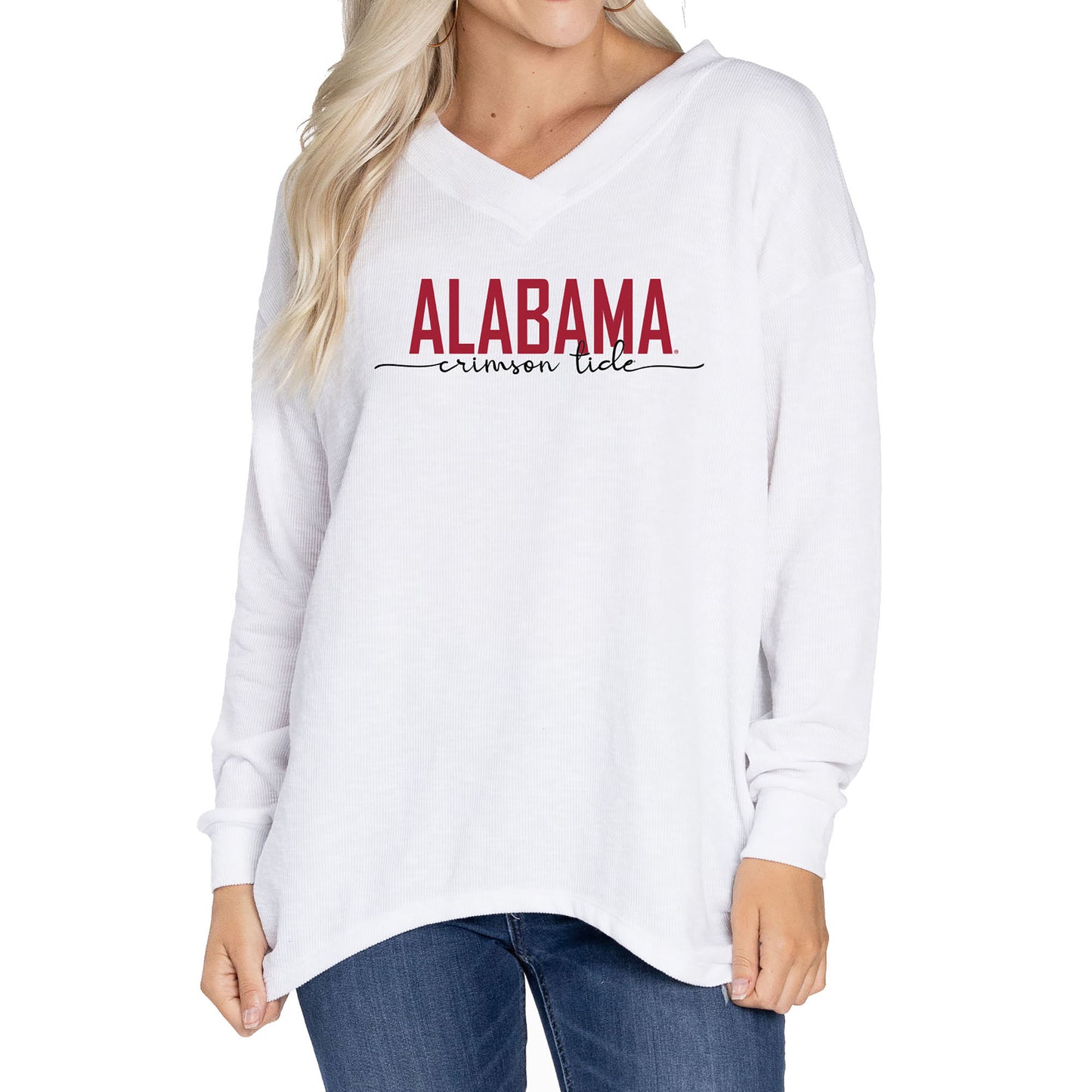 Women's White Alabama Crimson Tide Bailey V-Neck Long Sleeve T-Shirt