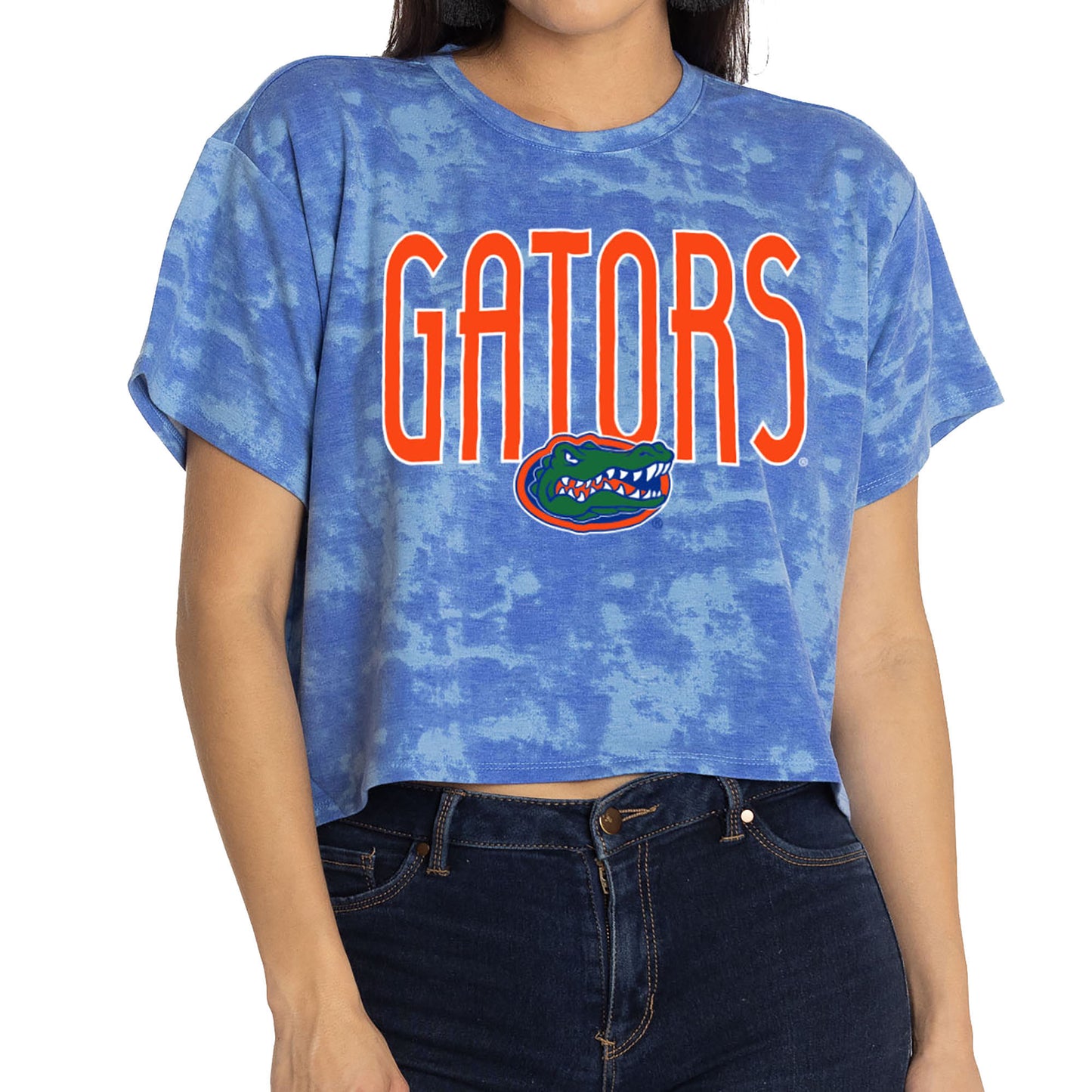 Women's Royal Florida Gators Kimberly Cropped Tie-Dye T-Shirt
