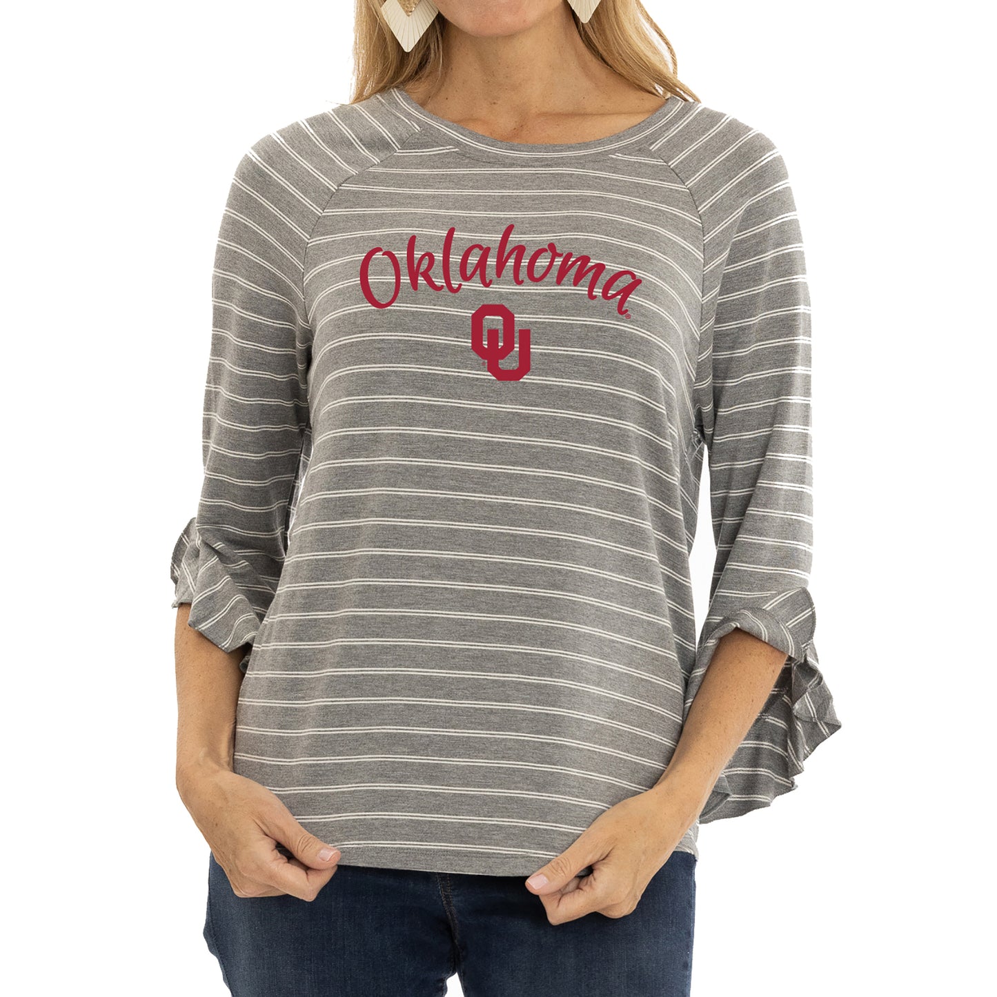Women's Gray Oklahoma Sooners Renata 3/4-Sleeve T-Shirt