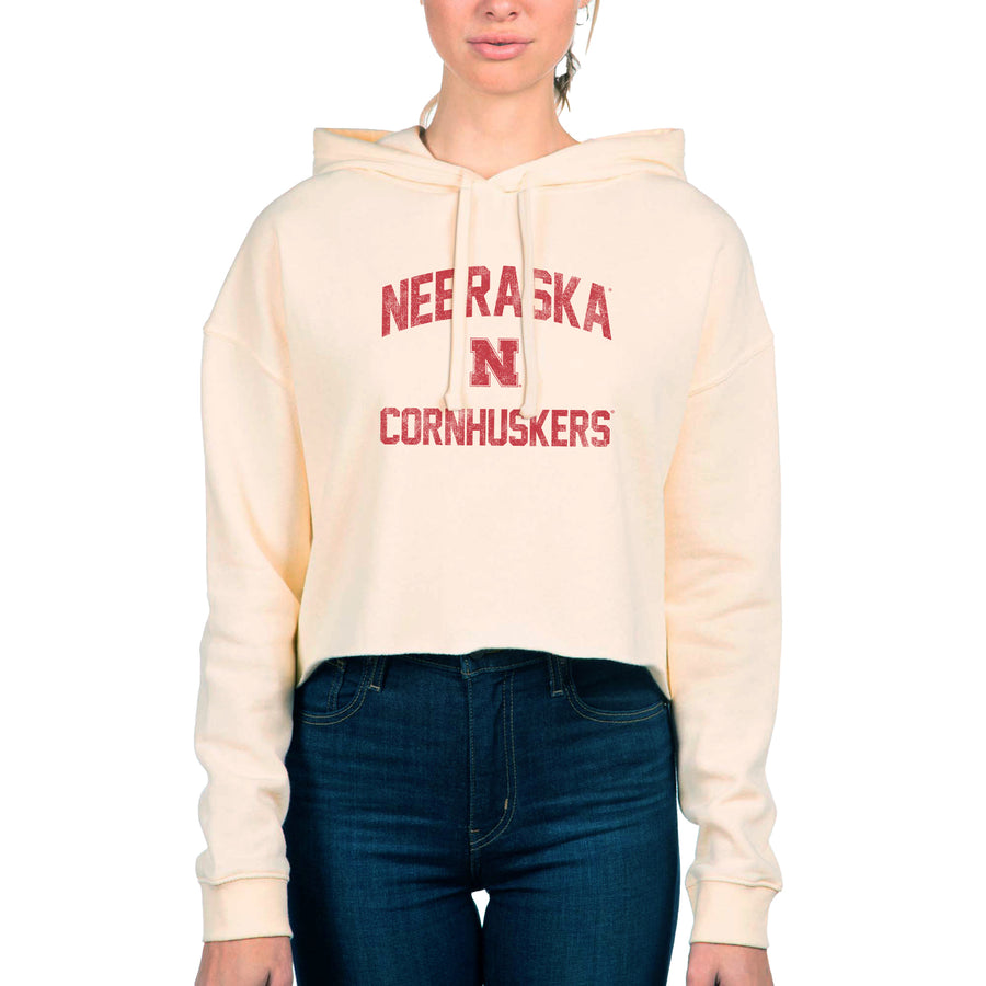 Women's Uscape Apparel Cream Nebraska Huskers Fleece Cropped Pullover Hoodie