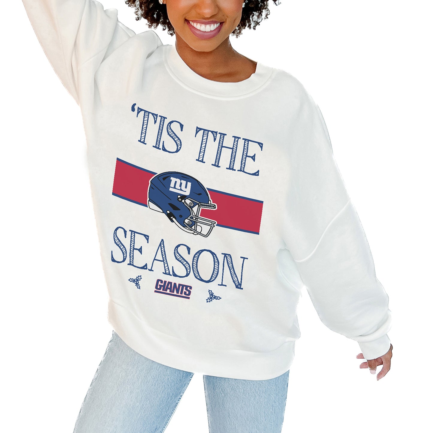 Women's Gameday Couture White New York Giants Take A Holiday Pullover Sweatshirt