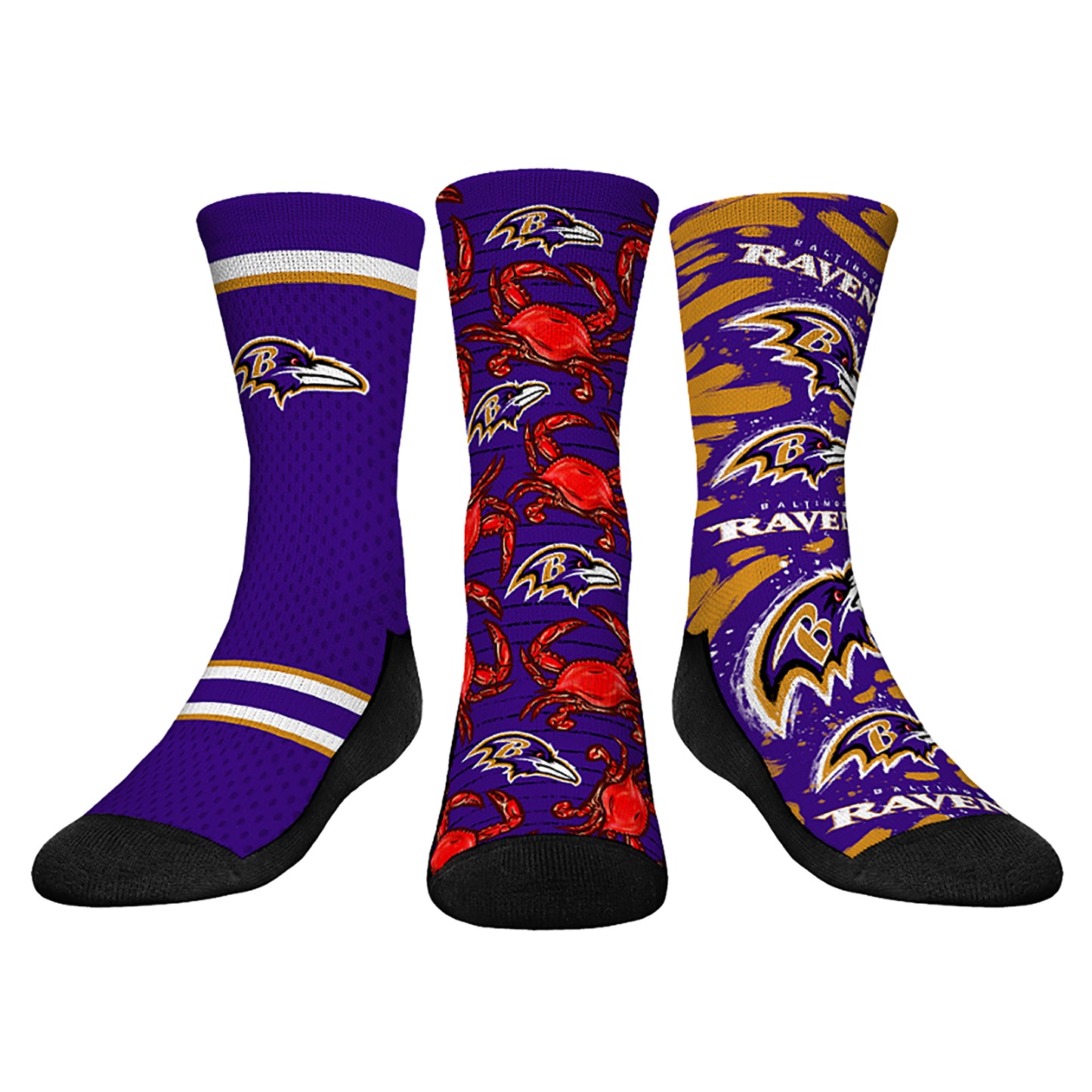 Youth Rock Em Socks Baltimore Ravens Fan Favorite Three-Pack Crew Sock Set