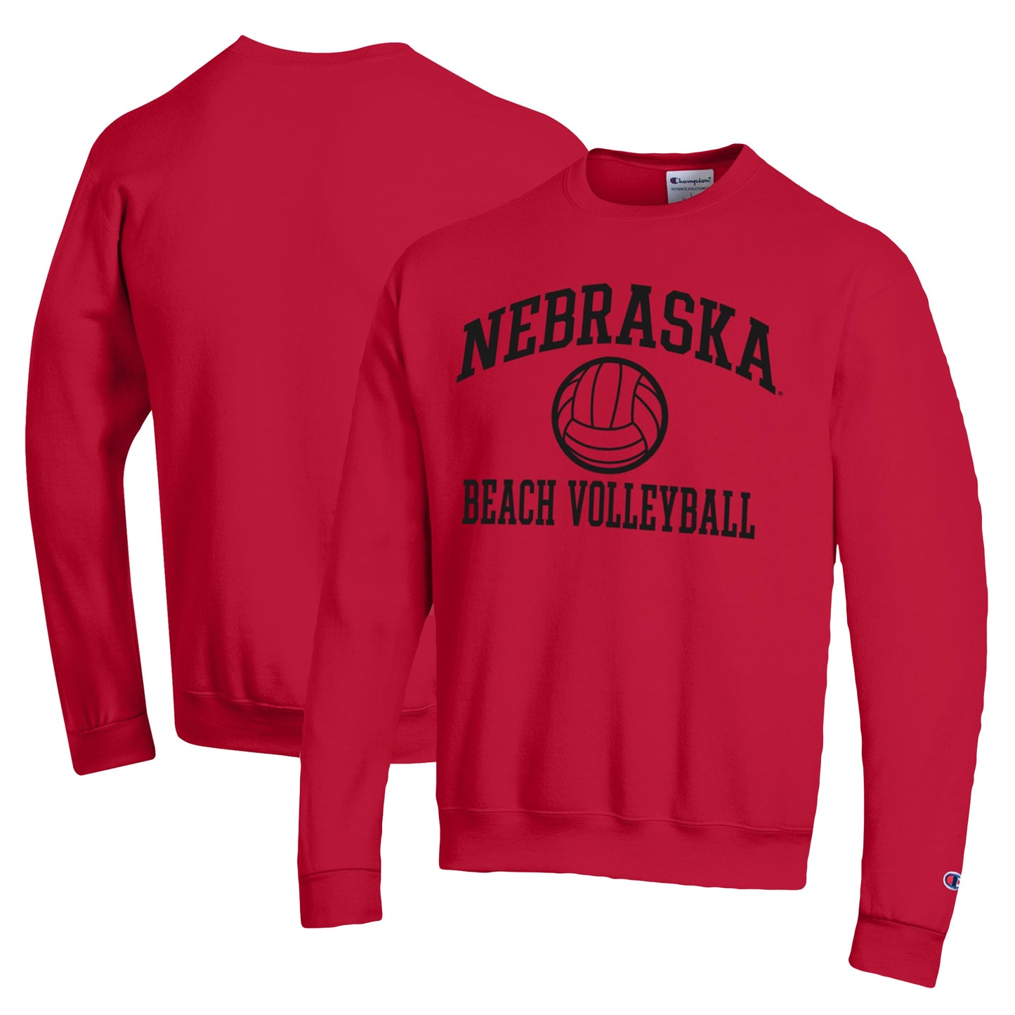 Men's Champion Red Nebraska Huskers Icon Beach Volleyball Powerblend Pullover Sweatshirt