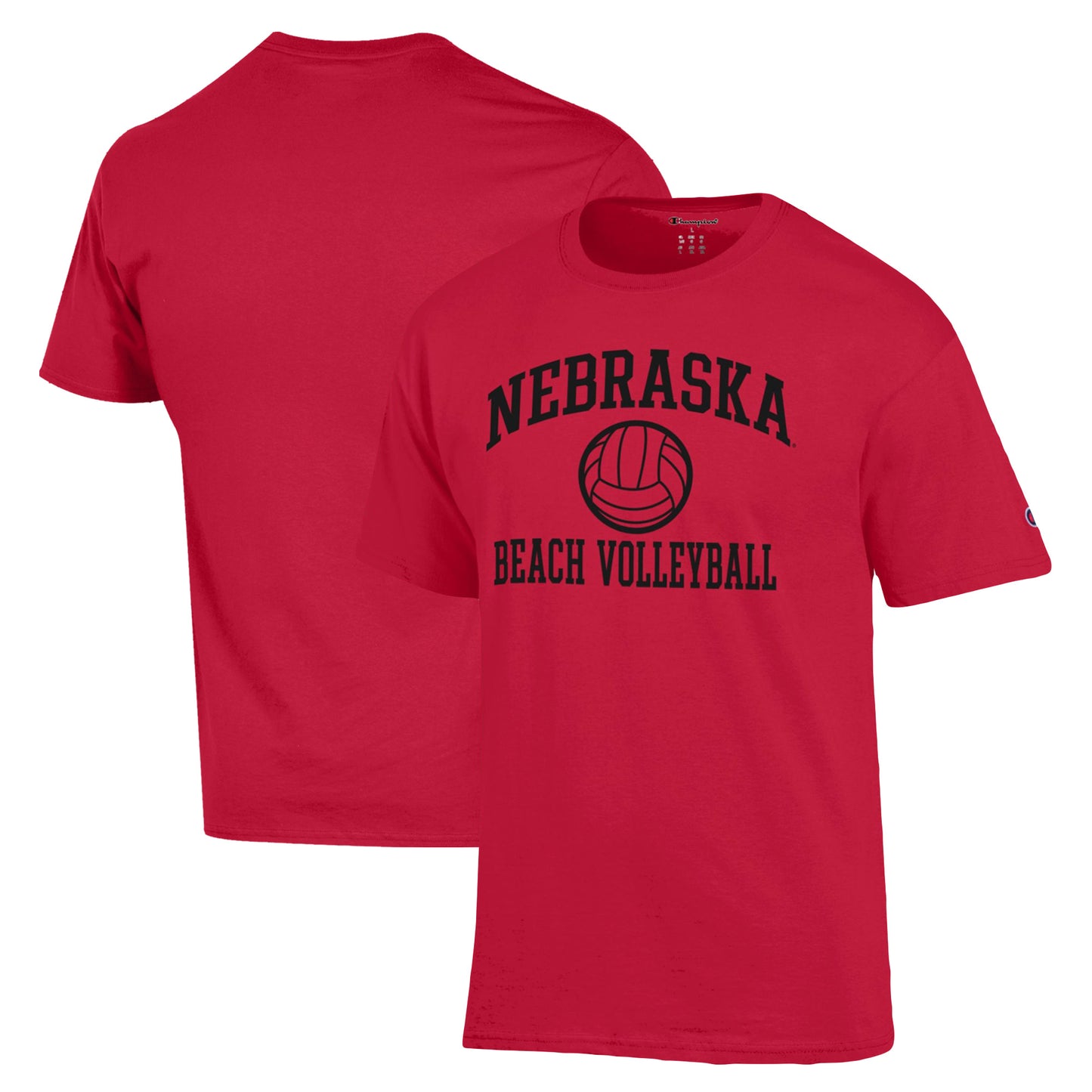 Men's Champion Red Nebraska Huskers Icon Beach Volleyball T-Shirt