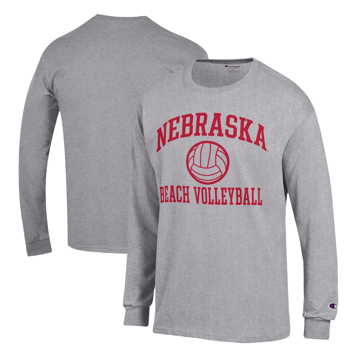 Men's Champion Gray Nebraska Huskers Icon Beach Volleyball Long Sleeve T-Shirt
