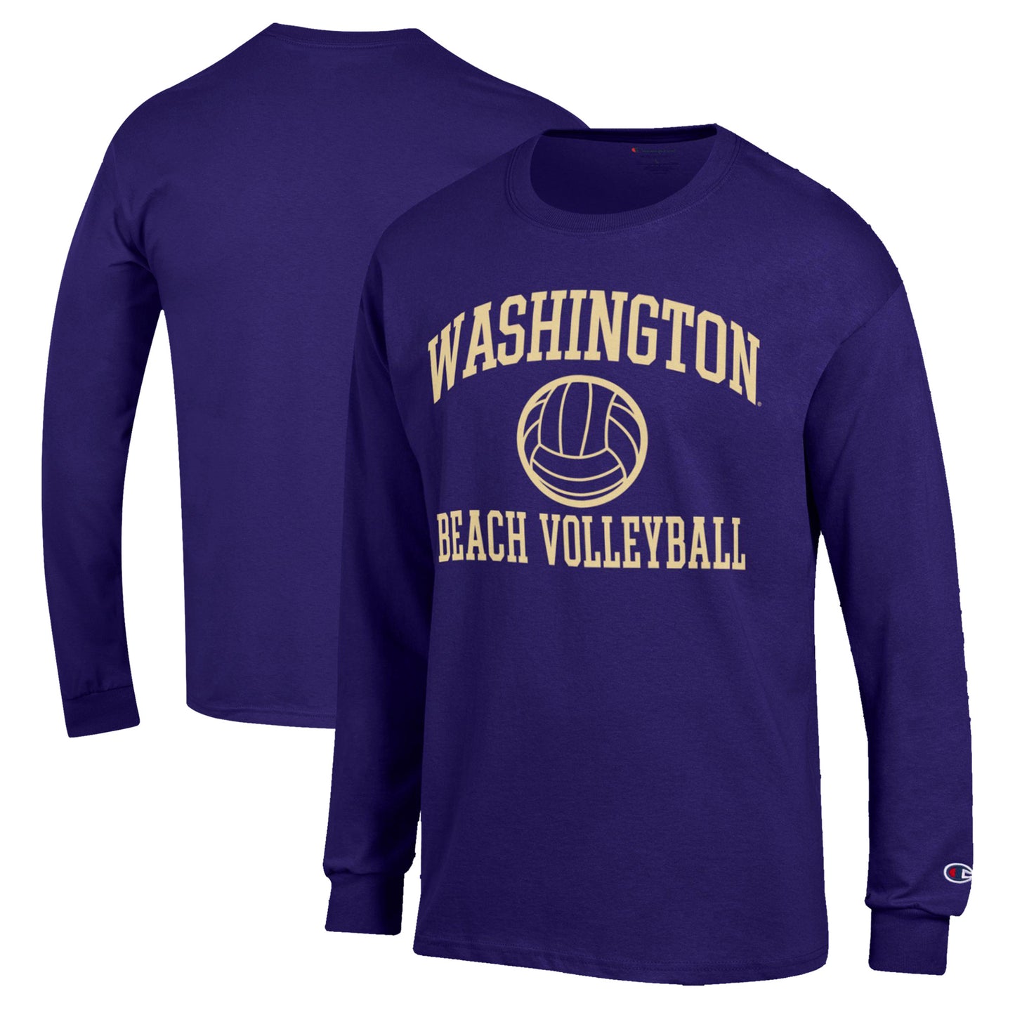 Men's Champion Purple Washington Huskies Icon Beach Volleyball Long Sleeve T-Shirt