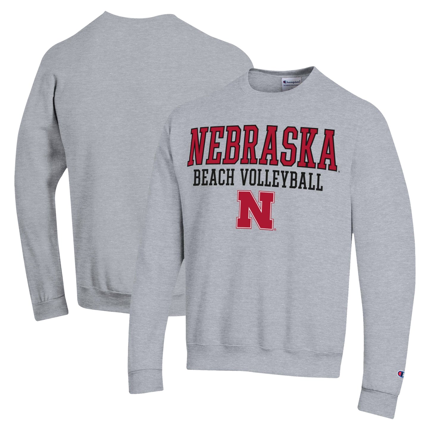Men's Champion Gray Nebraska Huskers Stacked Beach Volleyball Powerblend Pullover Sweatshirt