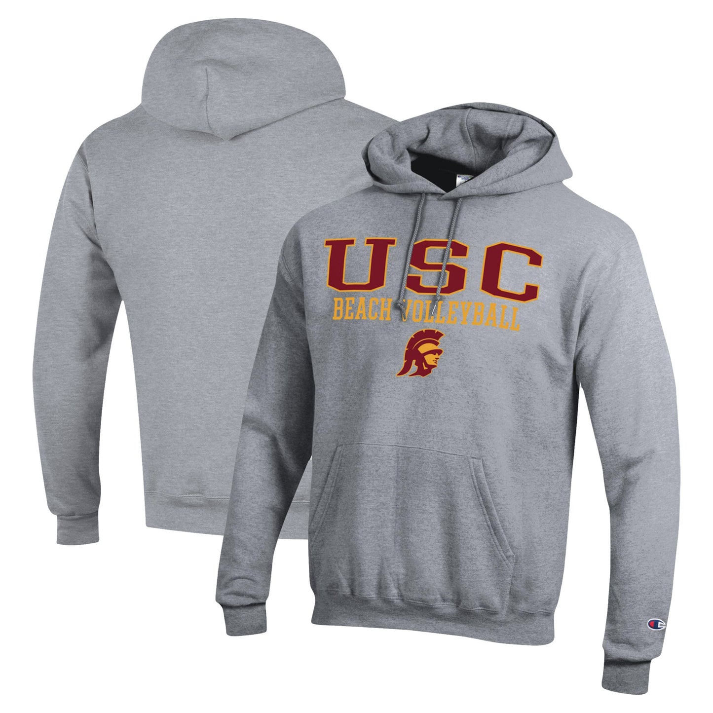 Men's Champion Gray USC Trojans Stacked Beach Volleyball Powerblend Pullover Hoodie