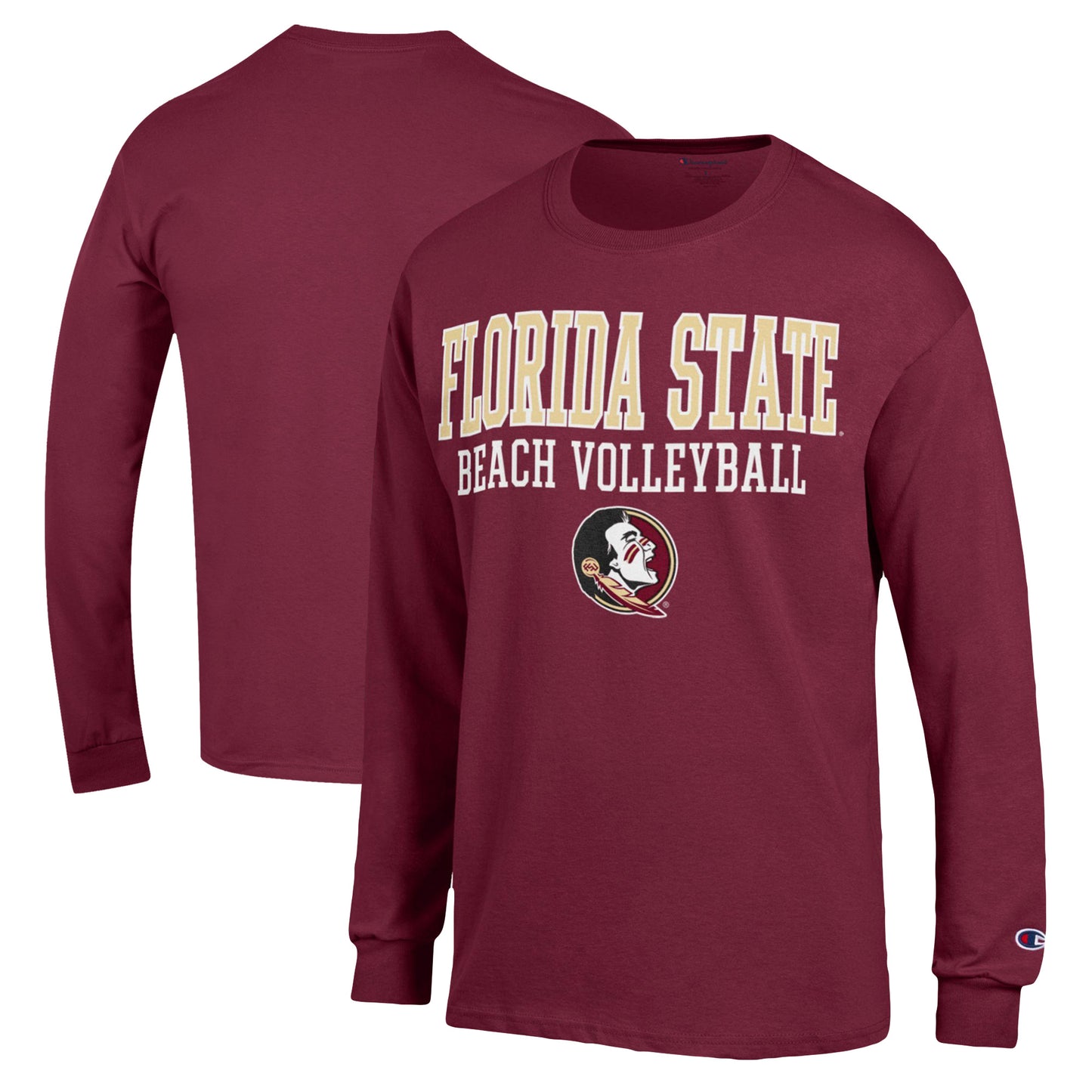 Men's Champion Garnet Florida State Seminoles Stacked Beach Volleyball Long Sleeve T-Shirt
