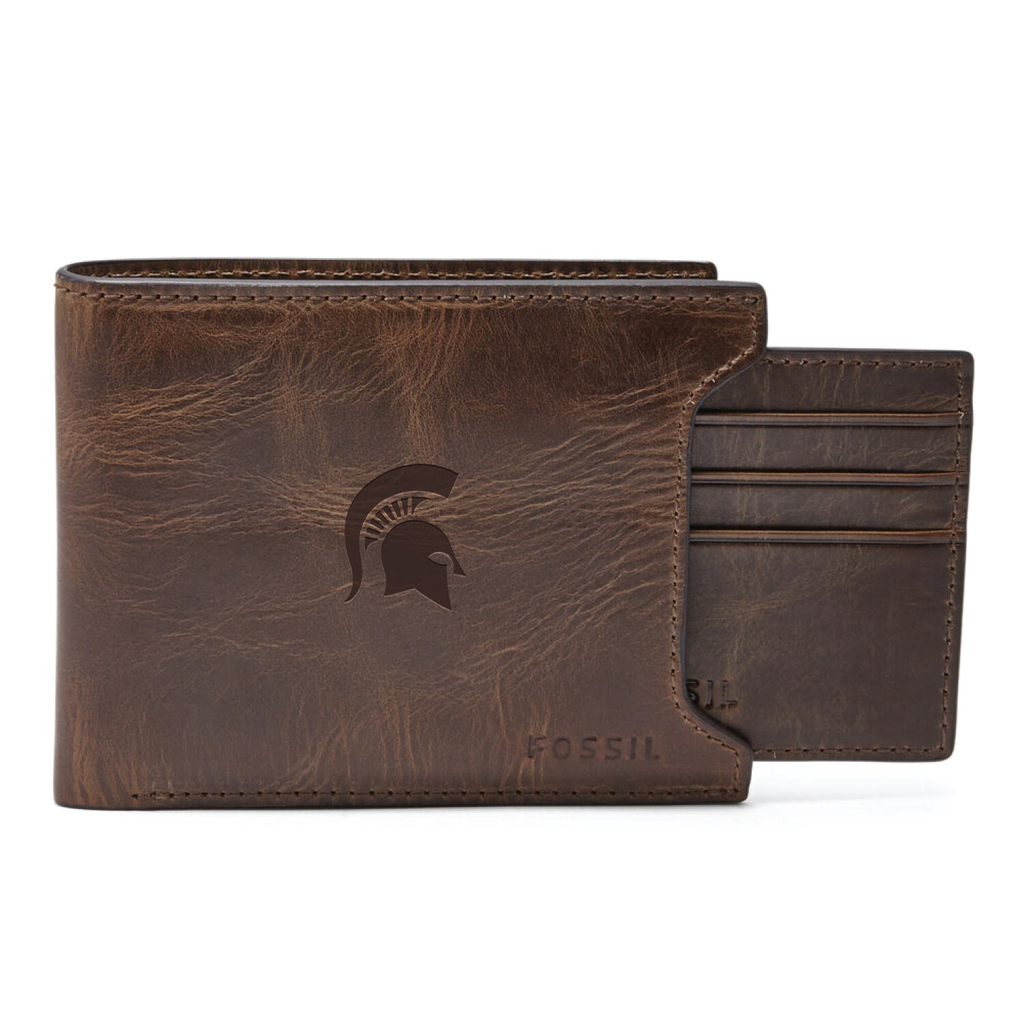 Men's Fossil Brown Michigan State Spartans Derrick Sliding Two-In-One Wallet
