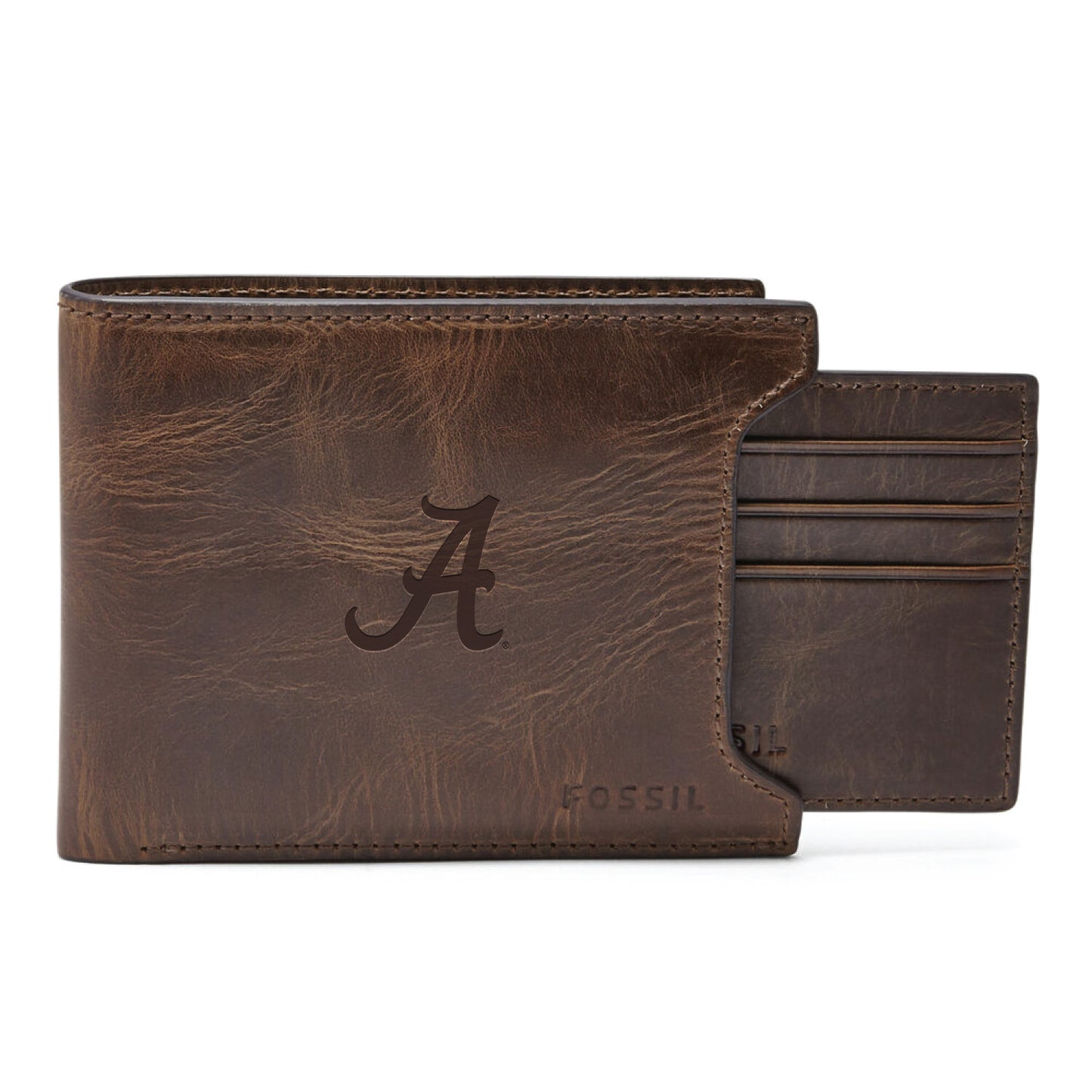 Men's Fossil Brown Alabama Crimson Tide Derrick Sliding Two-In-One Wallet