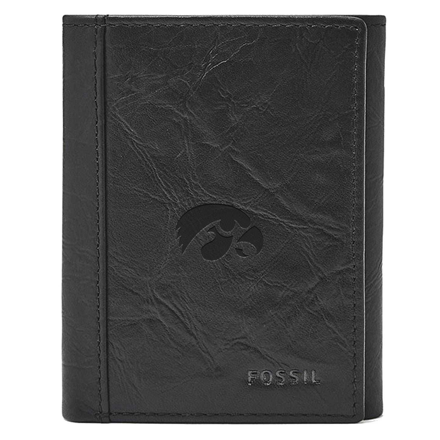 Men's Fossil Black Iowa Hawkeyes Neel Extra Capacity Trifold Wallet