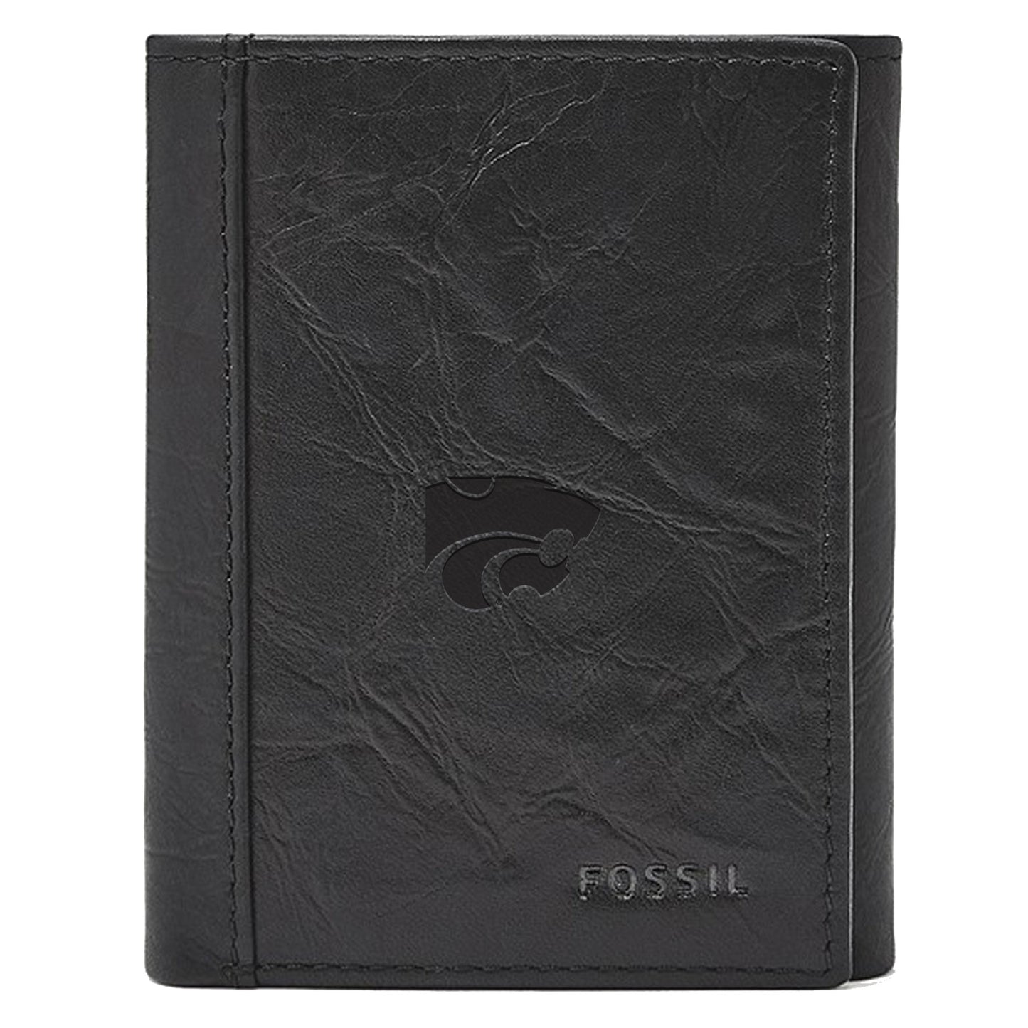 Men's Fossil Black Kansas State Wildcats Neel Extra Capacity Trifold Wallet