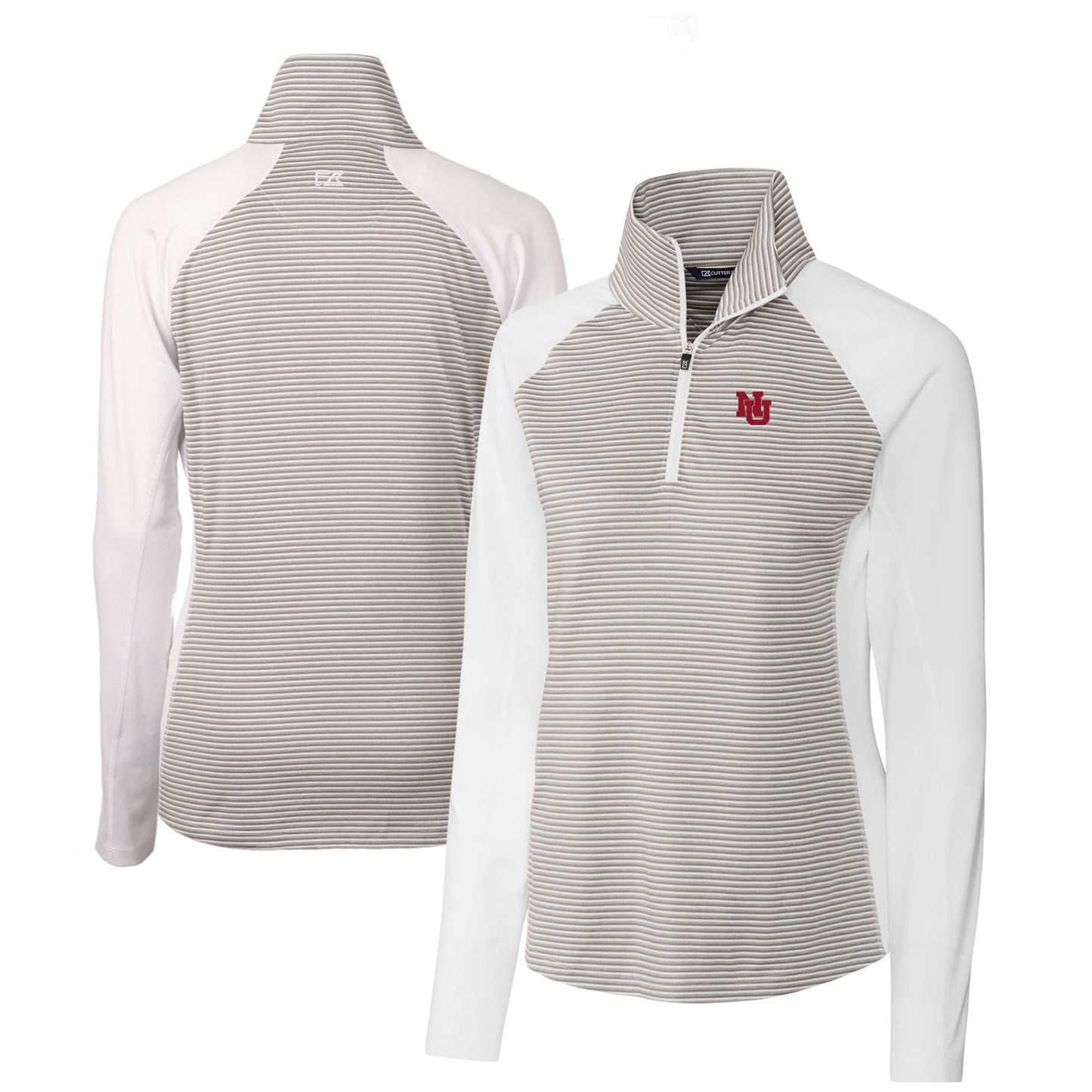 Women's Cutter & Buck White Nebraska Huskers DryTec Forge Tonal Stripe Stretch Half-Zip Top