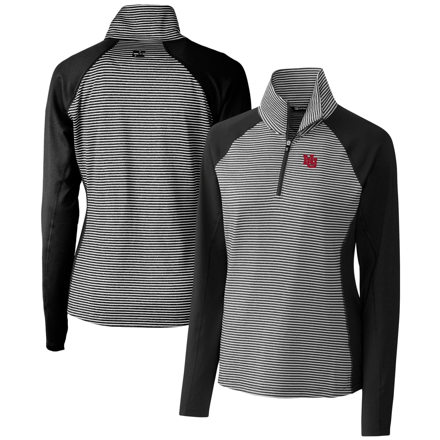 Women's Cutter & Buck Black Nebraska Huskers DryTec Forge Tonal Stripe Stretch Half-Zip Top