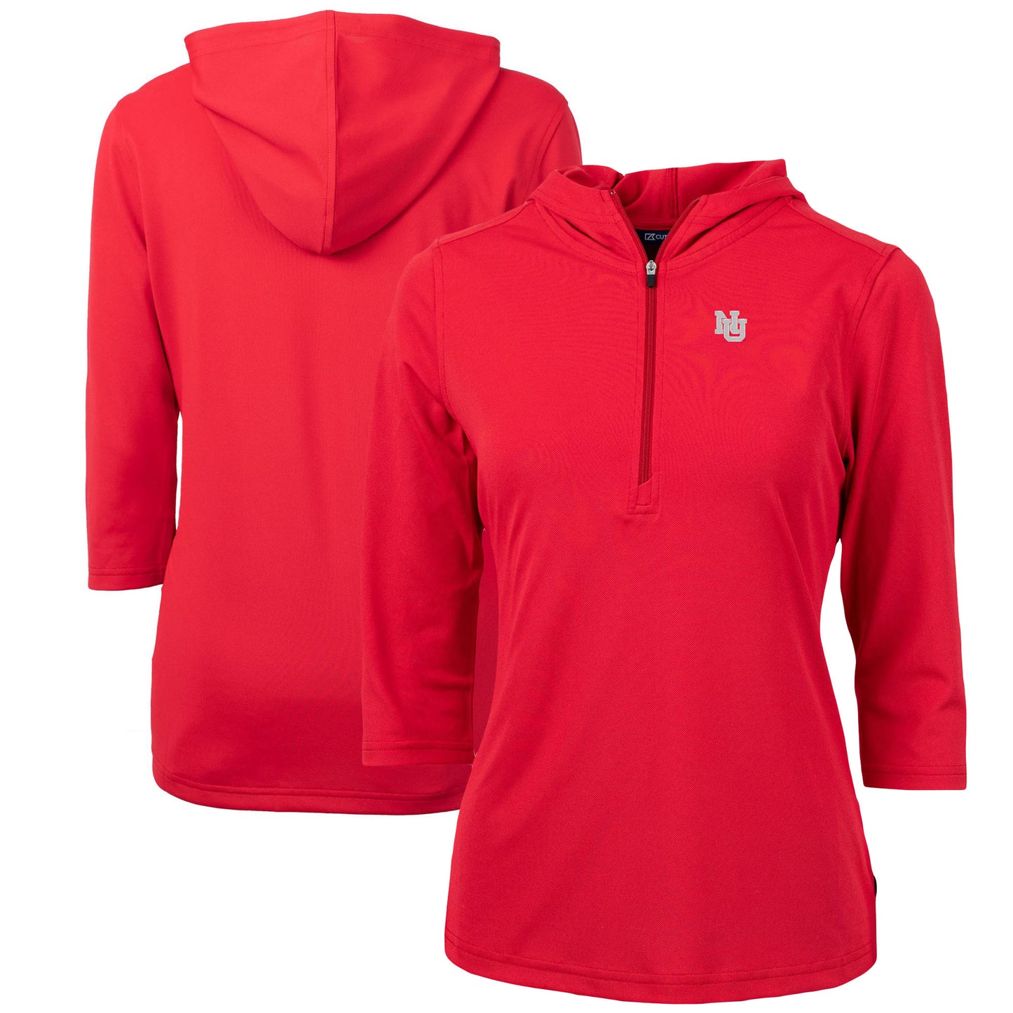 Women's Cutter & Buck Scarlet Nebraska Huskers Virtue Eco Pique Recycled 3/4-Sleeve Half-Zip Pullover Hoodie