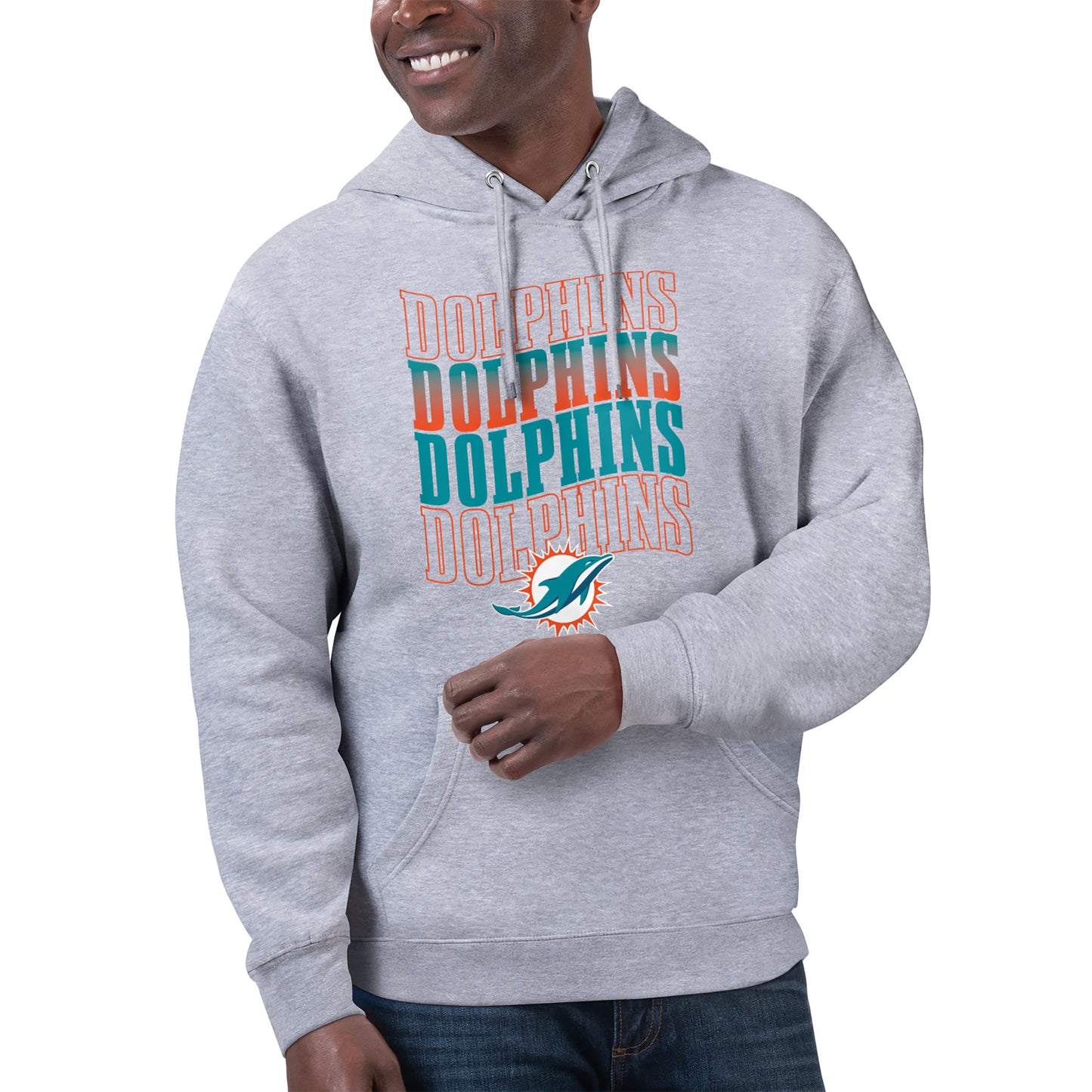 Unisex Starter Heather Gray Miami Dolphins Name Drop Logo Pullover Hoodie