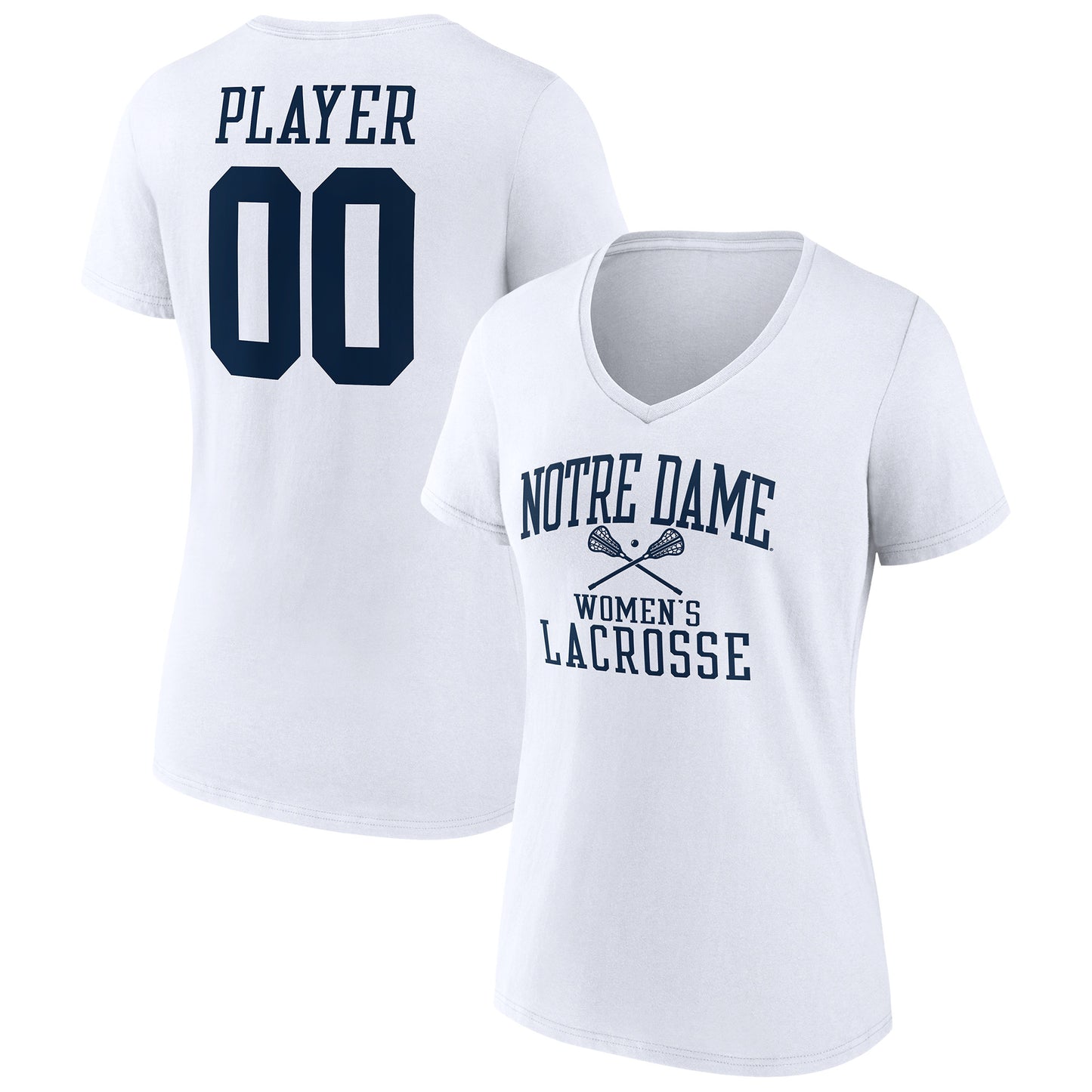 Women's White Notre Dame Fighting Irish Women's Lacrosse Pick-A-Player NIL Gameday Tradition V-Neck T-Shirt