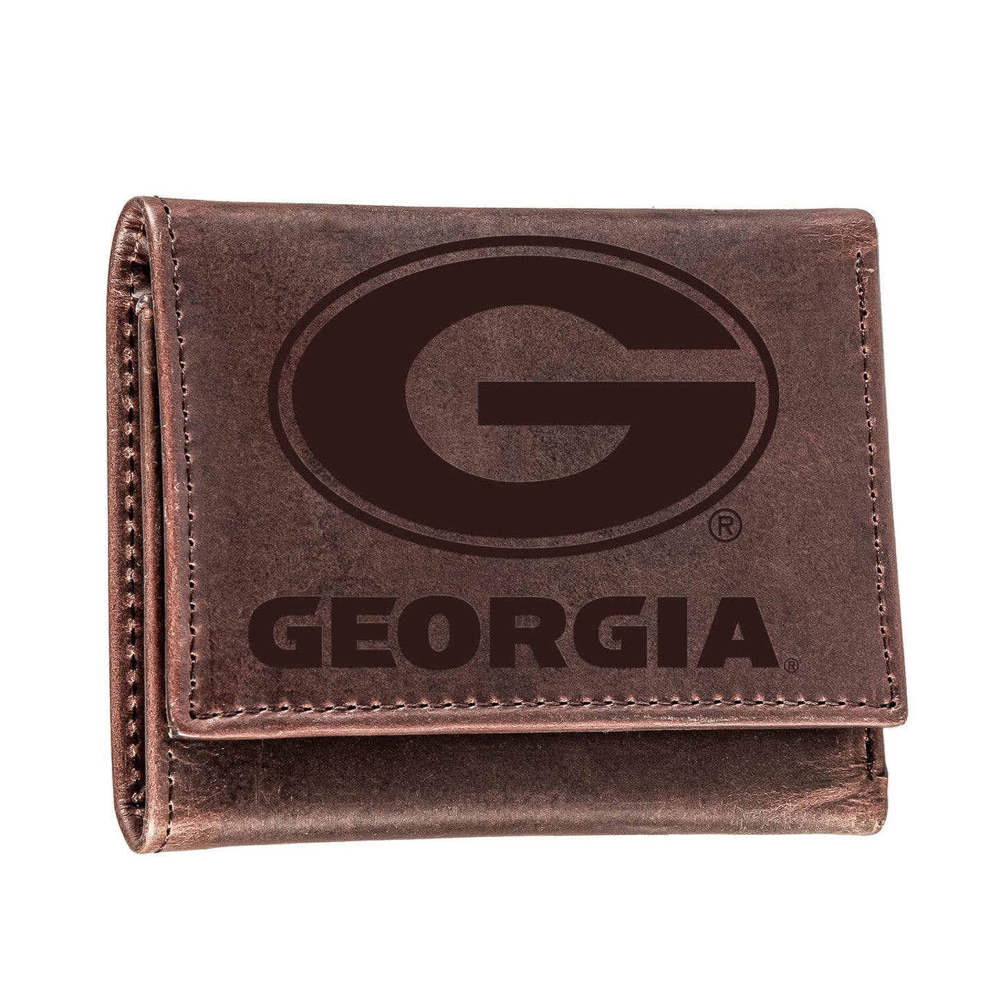 Brown Georgia Bulldogs Leather Tri-Fold Wallet