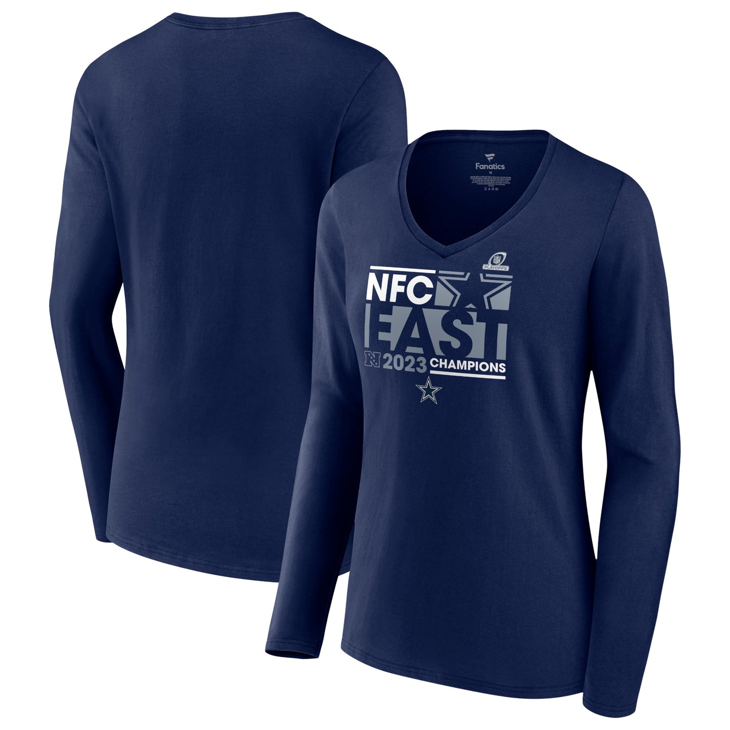 Women's Fanatics Navy Dallas Cowboys 2023 NFC East Division Champions Conquer Long Sleeve V-Neck T-Shirt