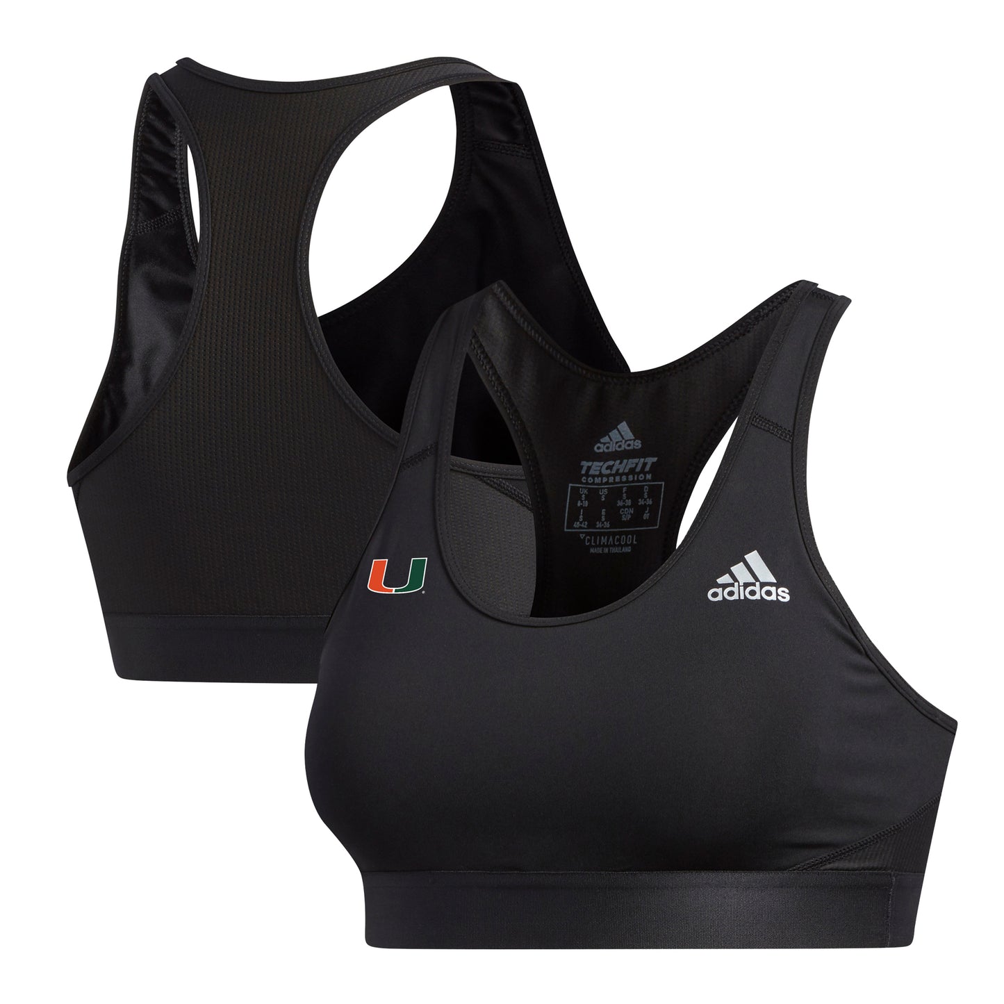 Women's adidas Black Miami Hurricanes Alphaskin Sports Bra