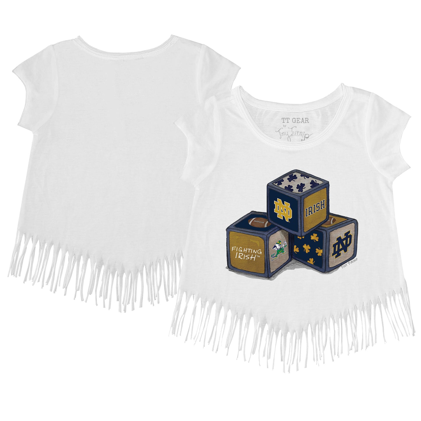 Toddler Tiny Turnip White Notre Dame Fighting Irish Blocks Fringe T-Shirt