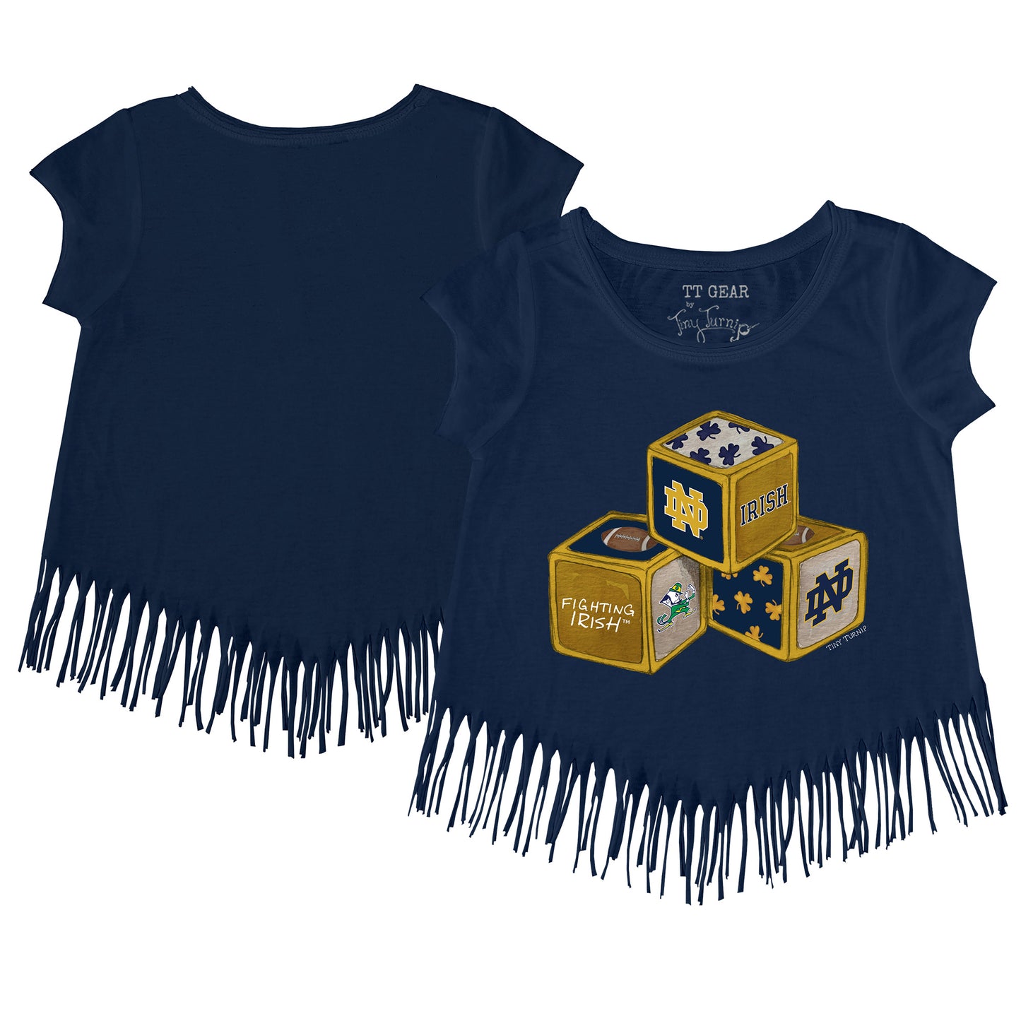 Toddler Tiny Turnip Navy Notre Dame Fighting Irish Blocks Fringe T-Shirt