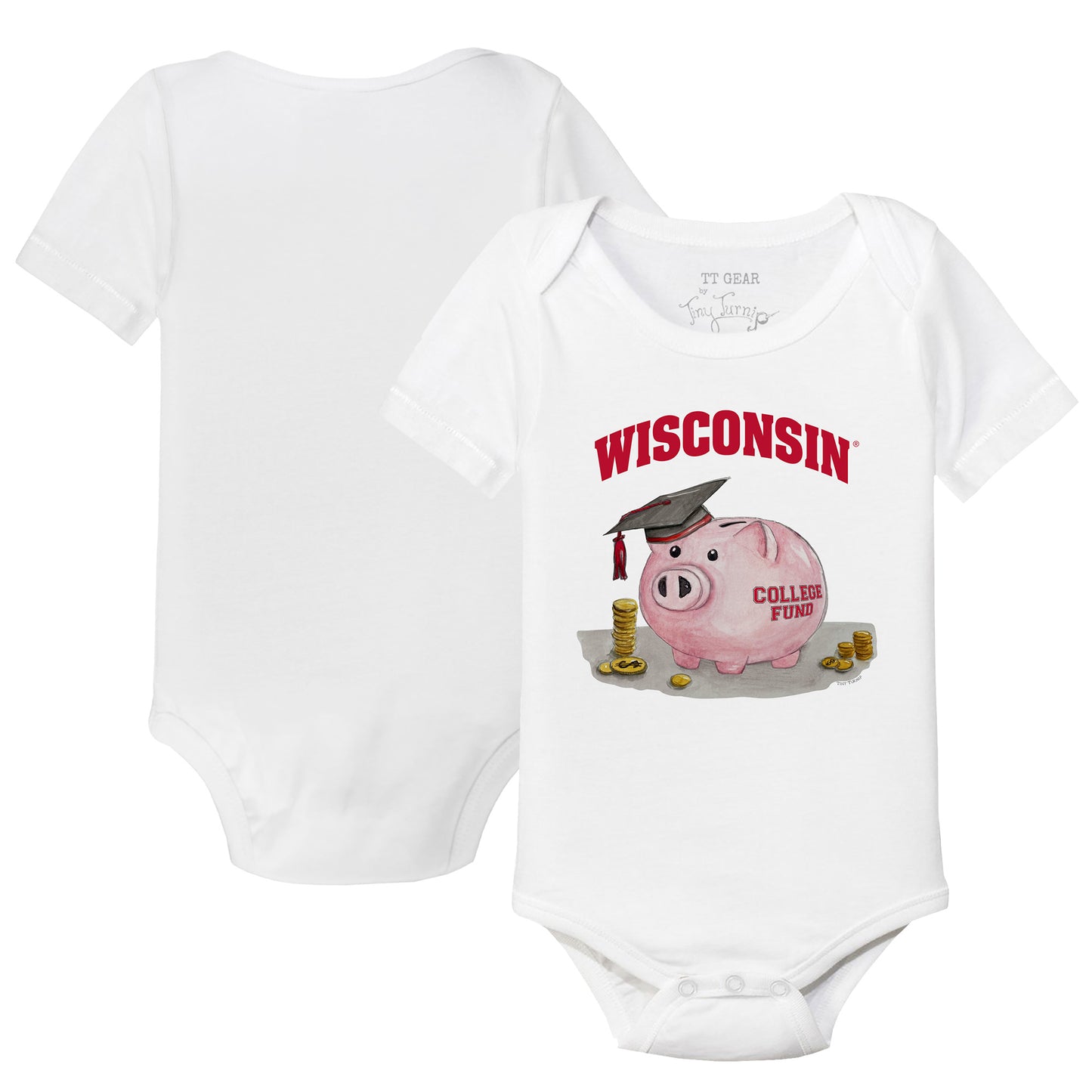 Infant Tiny Turnip White Wisconsin Badgers Piggy Bank Bodysuit