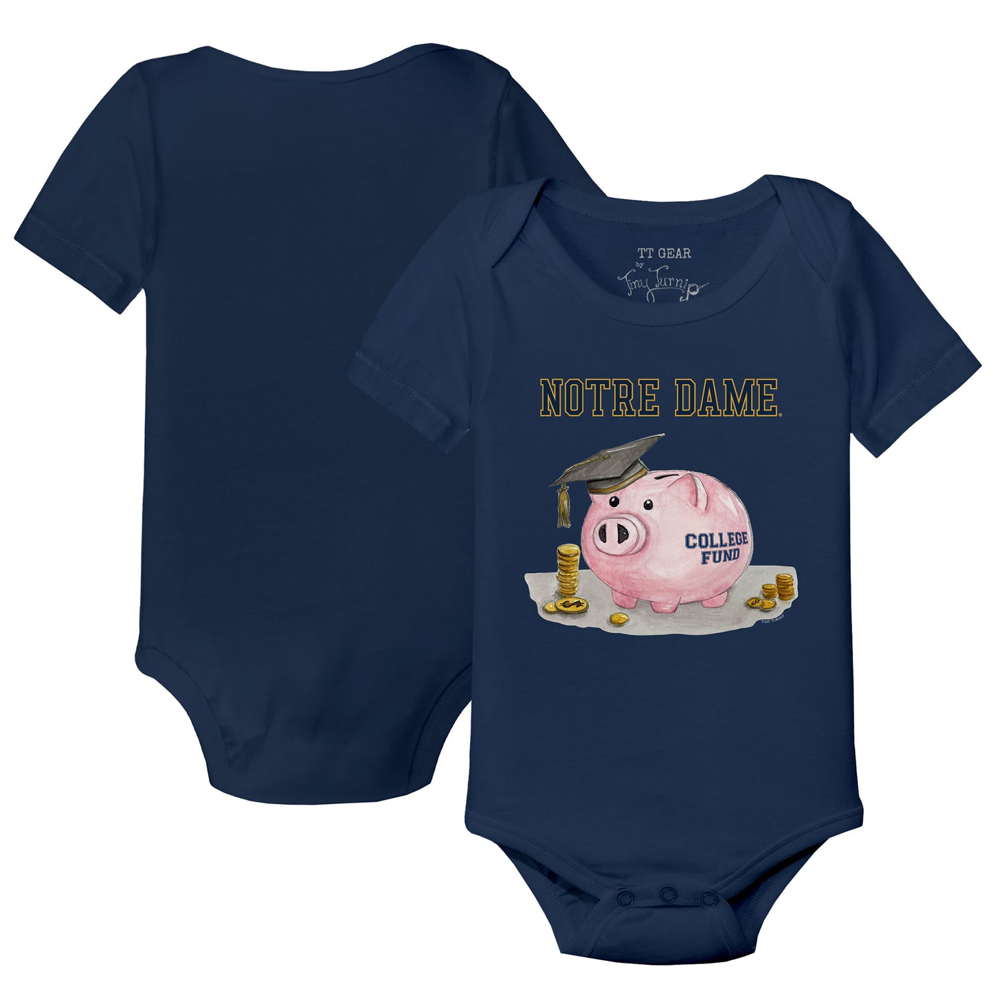 Infant Tiny Turnip Navy Notre Dame Fighting Irish Piggy Bank Bodysuit