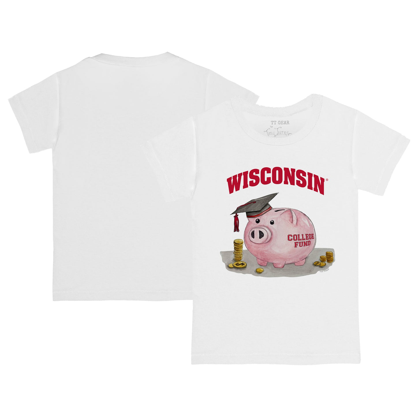 Toddler Tiny Turnip White Wisconsin Badgers Piggy Bank T-Shirt