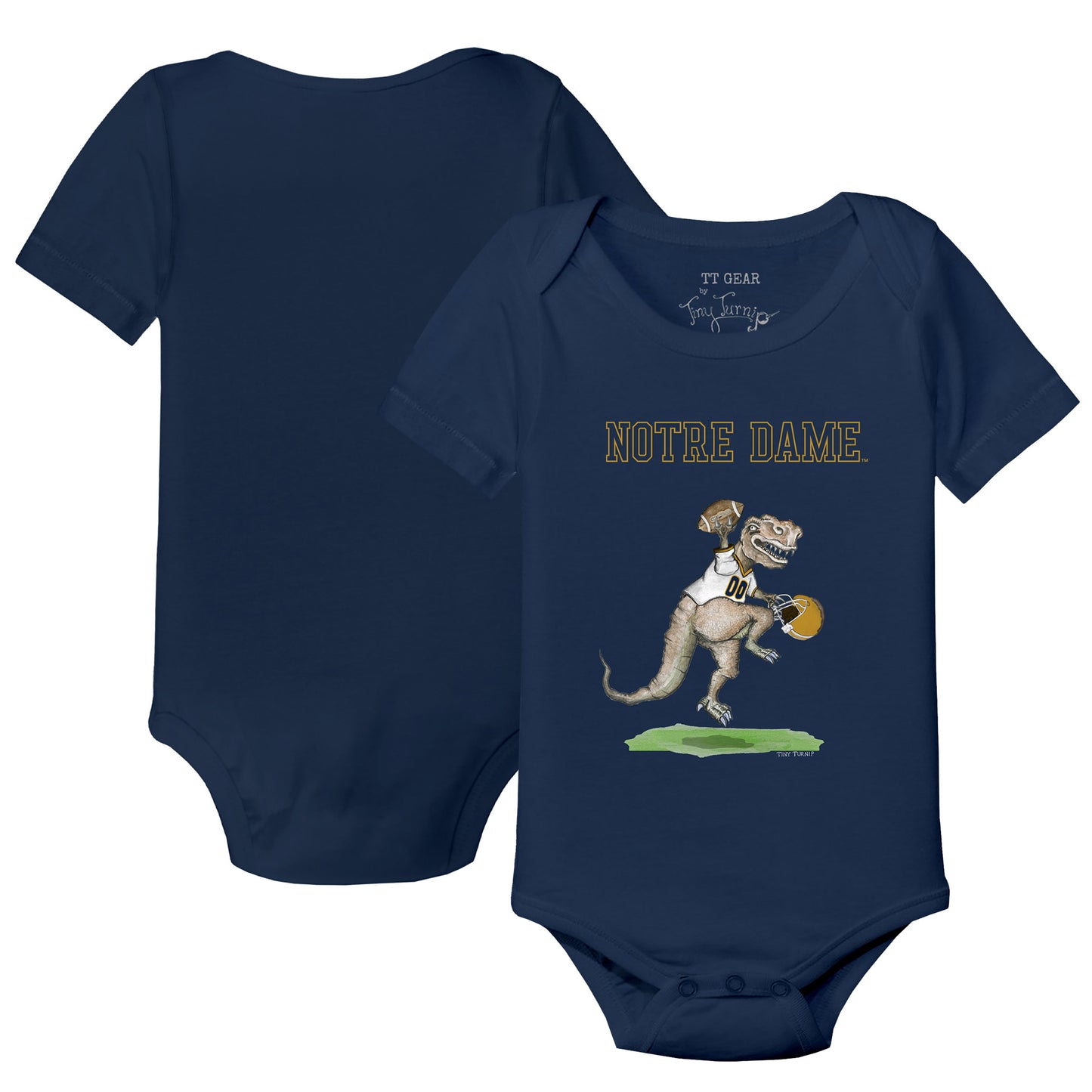 Infant Tiny Turnip Navy Notre Dame Fighting Irish T-Rex Bodysuit