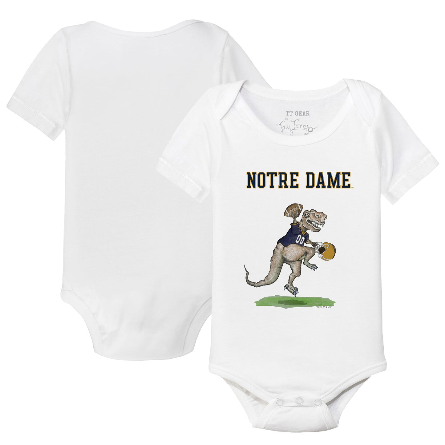 Infant Tiny Turnip White Notre Dame Fighting Irish T-Rex Bodysuit