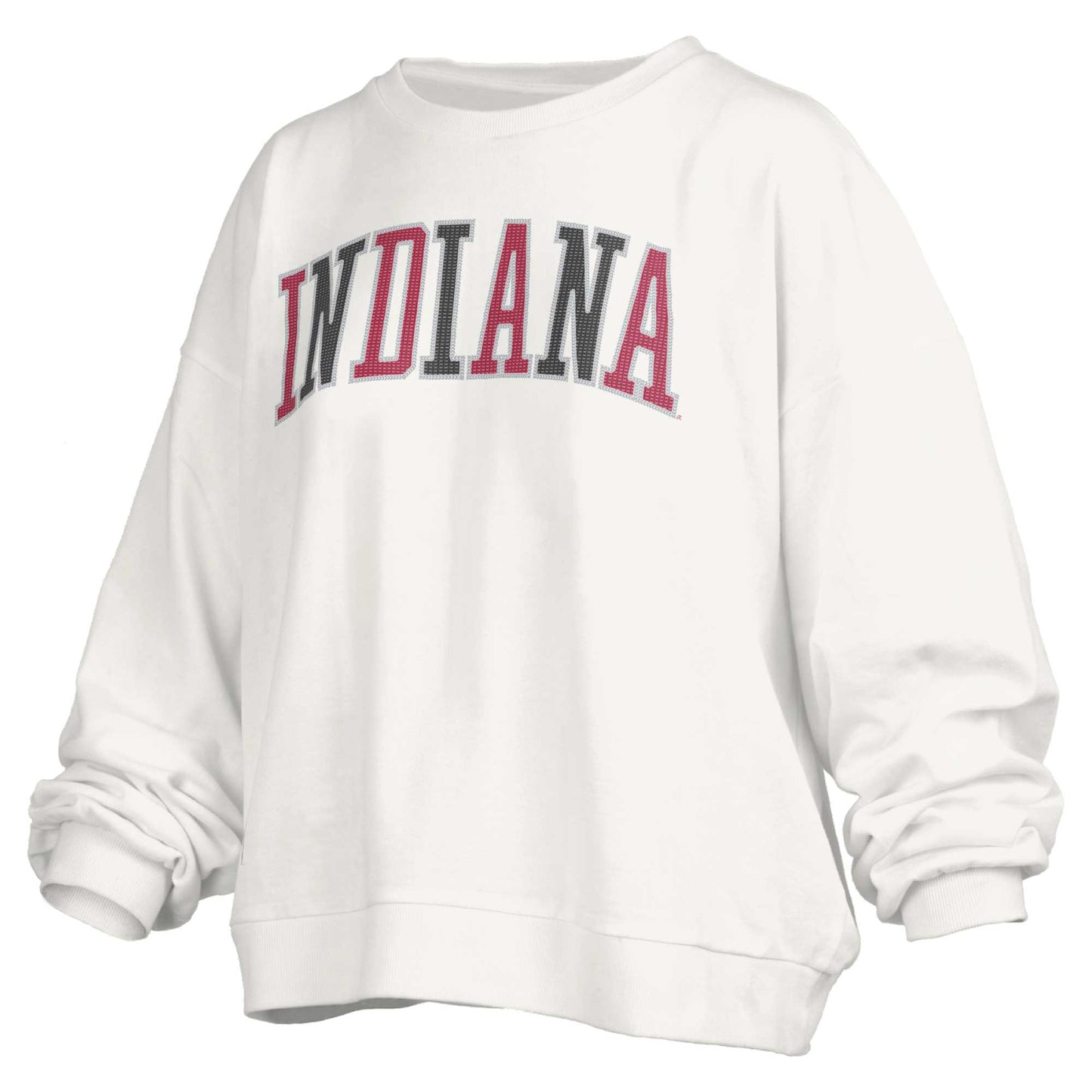 Women's Pressbox White Indiana Hoosiers Janise Waist Length Oversized Pullover Sweatshirt